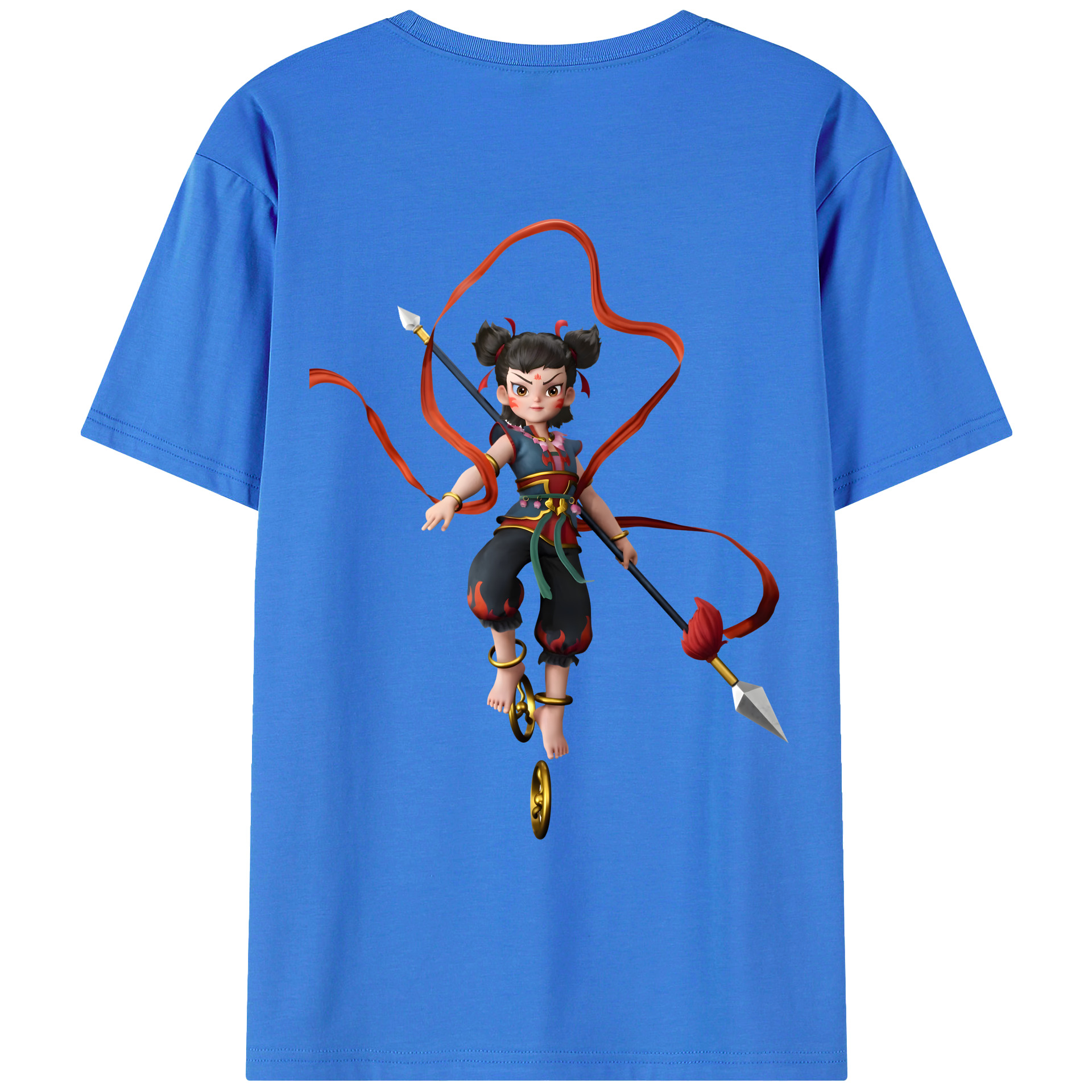 （画像用） Ne Zha 2 ナタ 魔童の大暴れ 綿100％ メンズ半袖Tシャツ（バックプリント） 通気性