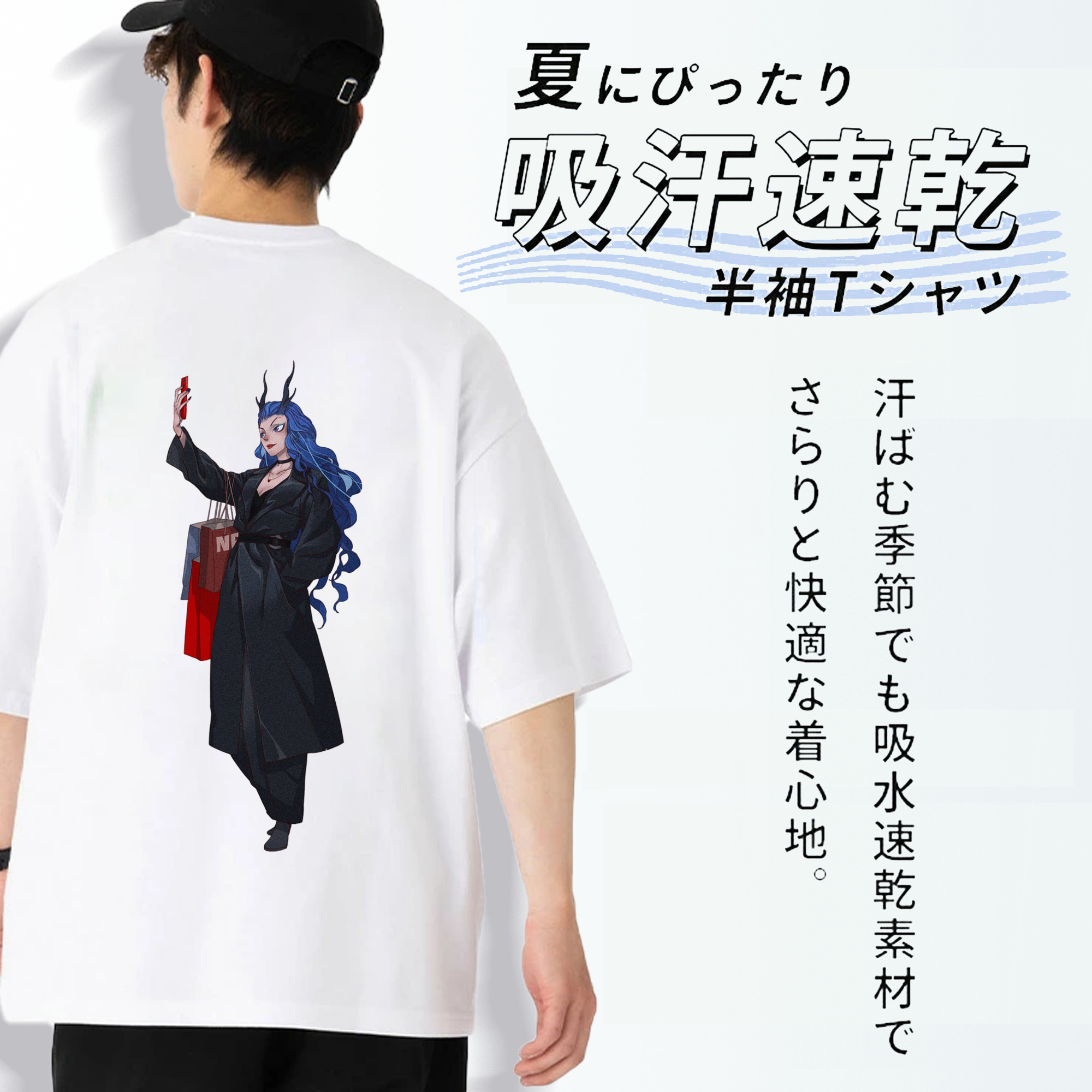 Ne Zha 2 ナタ 魔童の大暴れ 綿100％ メンズ半袖Tシャツ（バックプリント） 通気性