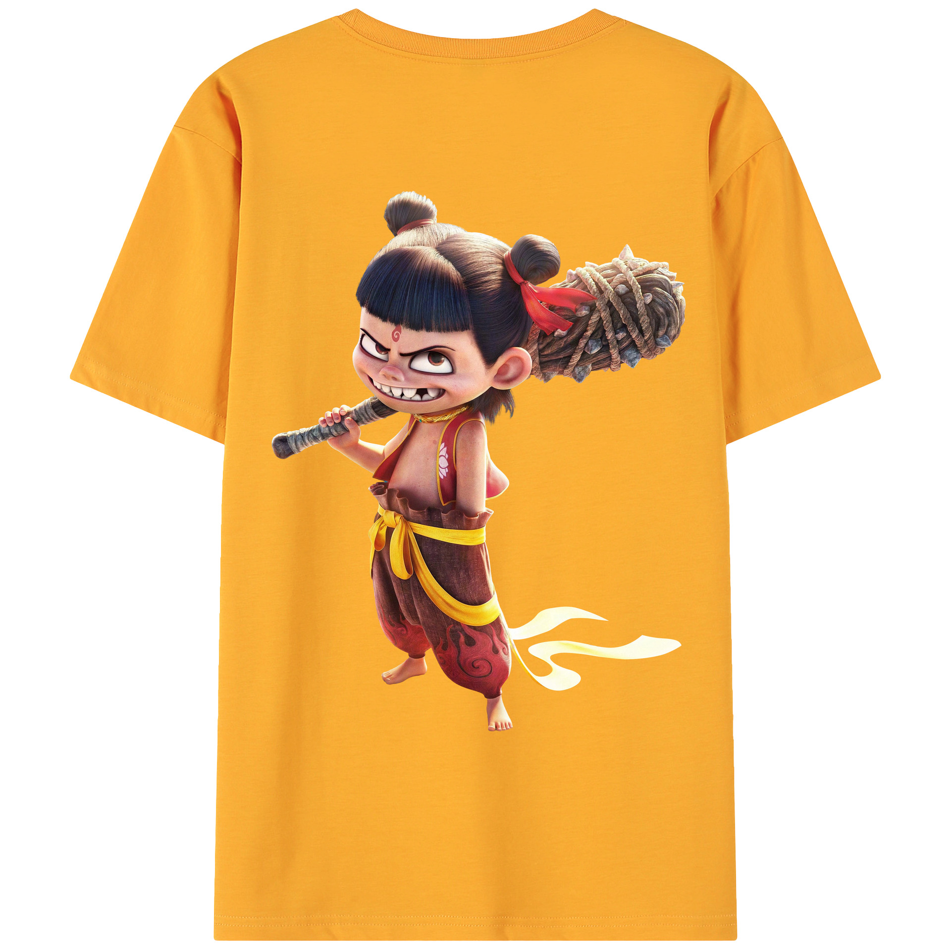 （画像用） Ne Zha 2 ナタ 魔童の大暴れ 綿100％ メンズ半袖Tシャツ（バックプリント） 通気性