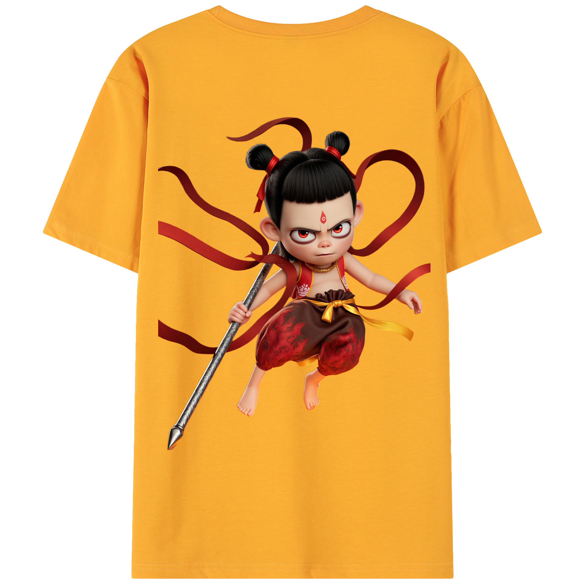 （画像用） Ne Zha 2 ナタ 魔童の大暴れ 綿100％ メンズ半袖Tシャツ（バックプリント） 通気性