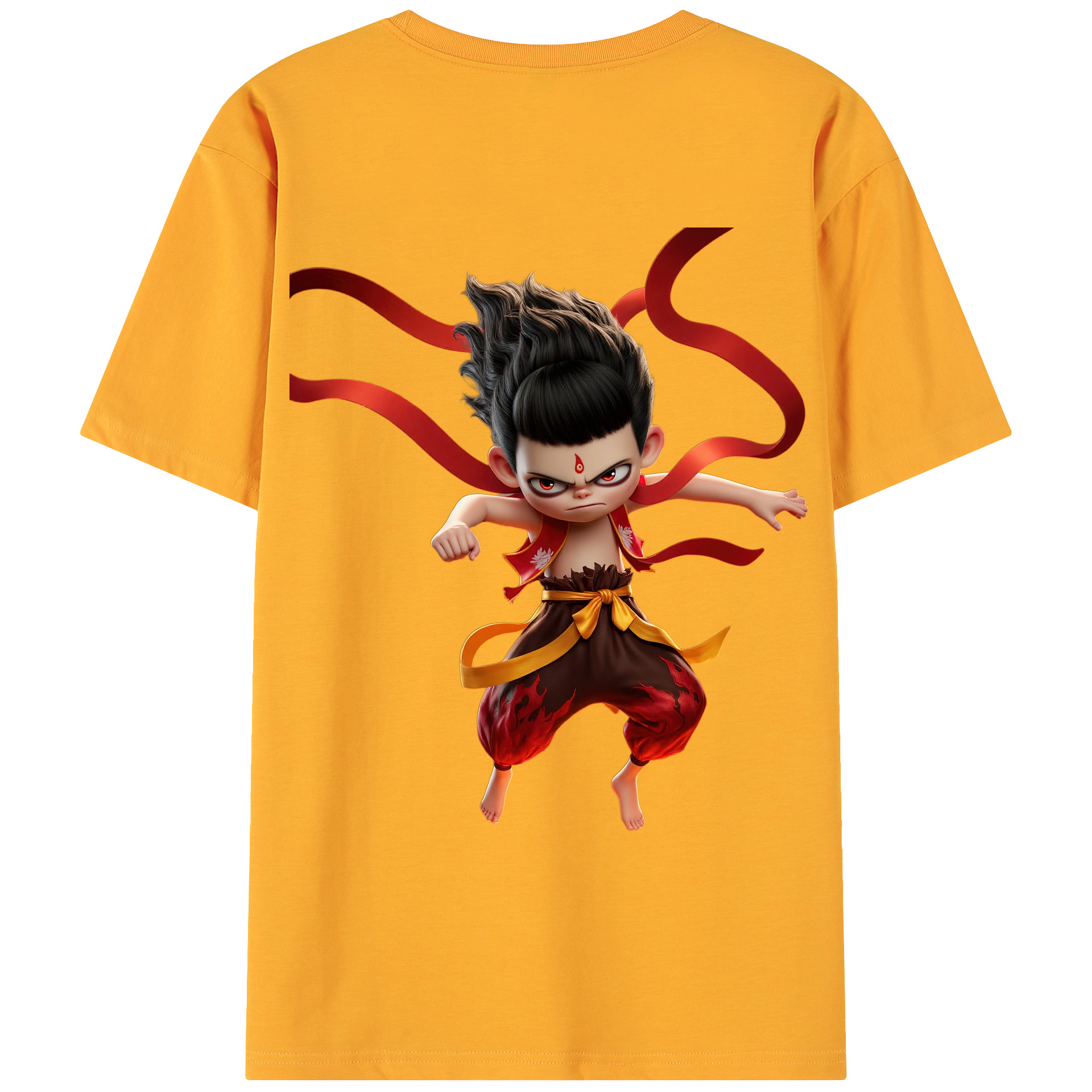 （画像用） Ne Zha 2 ナタ 魔童の大暴れ 綿100％ メンズ半袖Tシャツ（バックプリント） 通気性