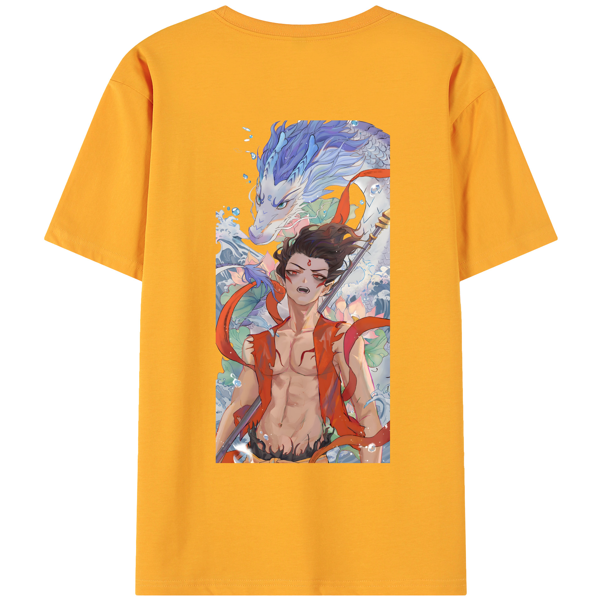 （画像用） Ne Zha 2 ナタ 魔童の大暴れ 綿100％ メンズ半袖Tシャツ（バックプリント） 通気性