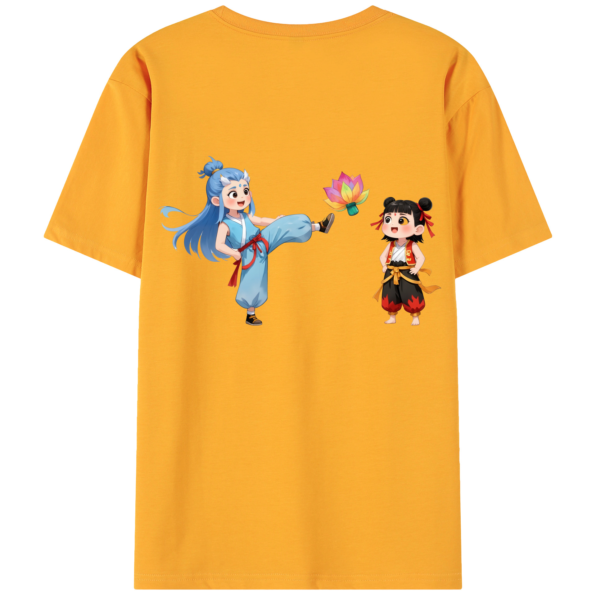 （画像用） Ne Zha 2 ナタ 魔童の大暴れ 綿100％ メンズ半袖Tシャツ（バックプリント） 通気性