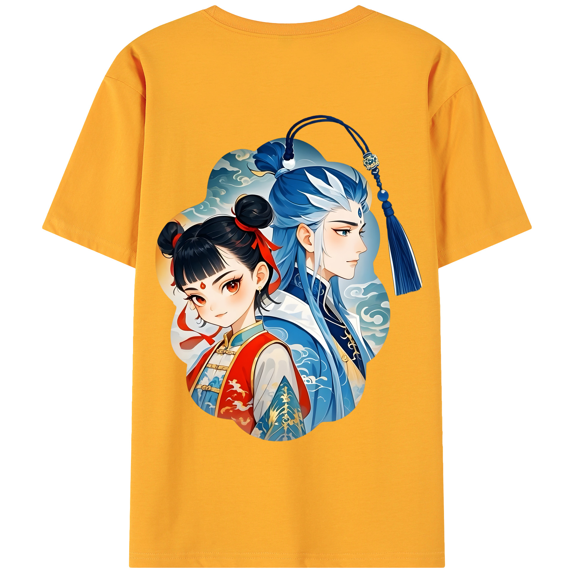 （画像用） Ne Zha 2 ナタ 魔童の大暴れ 綿100％ メンズ半袖Tシャツ（バックプリント） 通気性