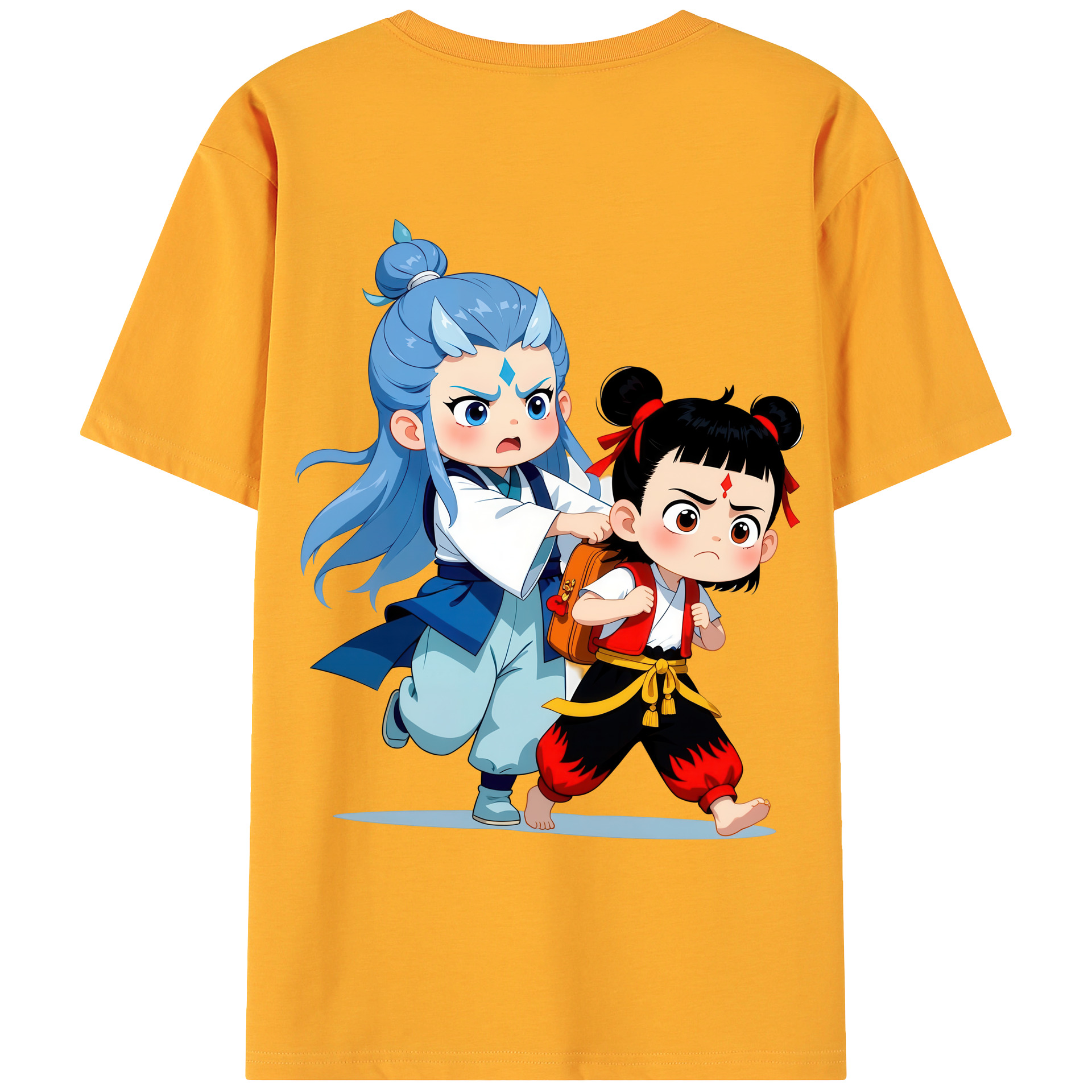 （画像用） Ne Zha 2 ナタ 魔童の大暴れ 綿100％ メンズ半袖Tシャツ（バックプリント） 通気性
