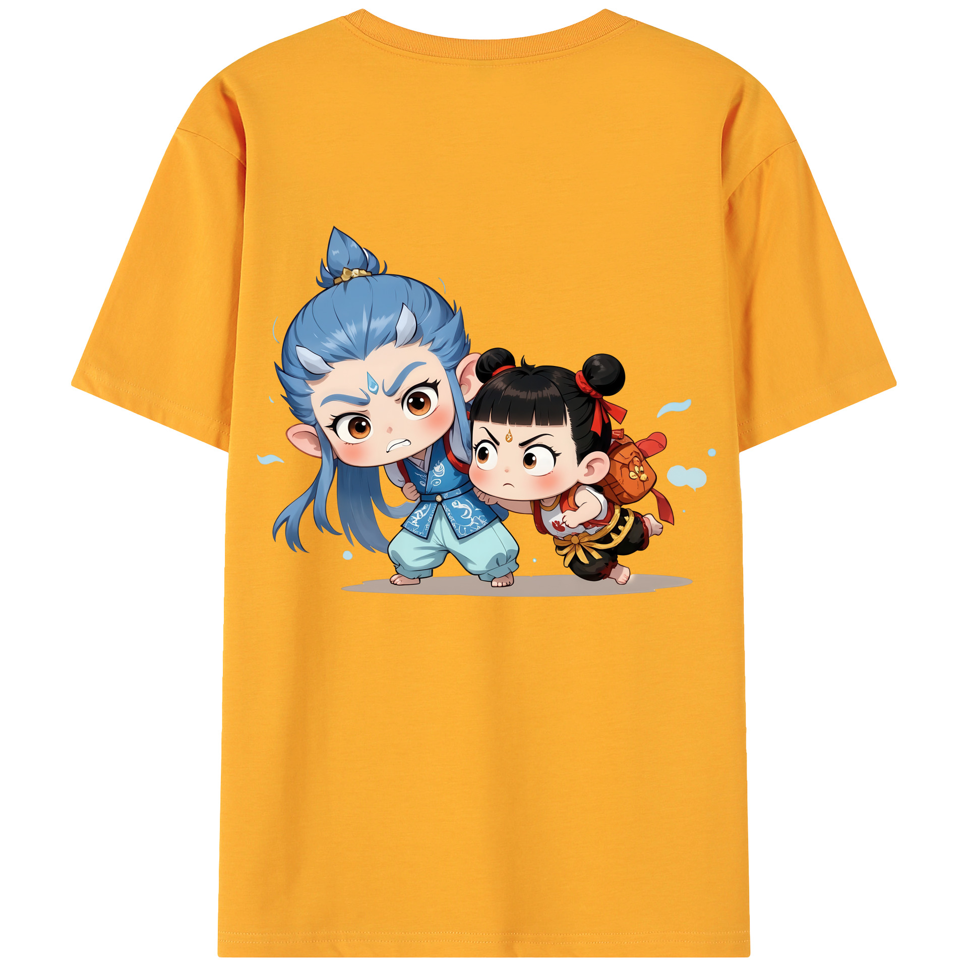 （画像用） Ne Zha 2 ナタ 魔童の大暴れ 綿100％ メンズ半袖Tシャツ（バックプリント） 通気性