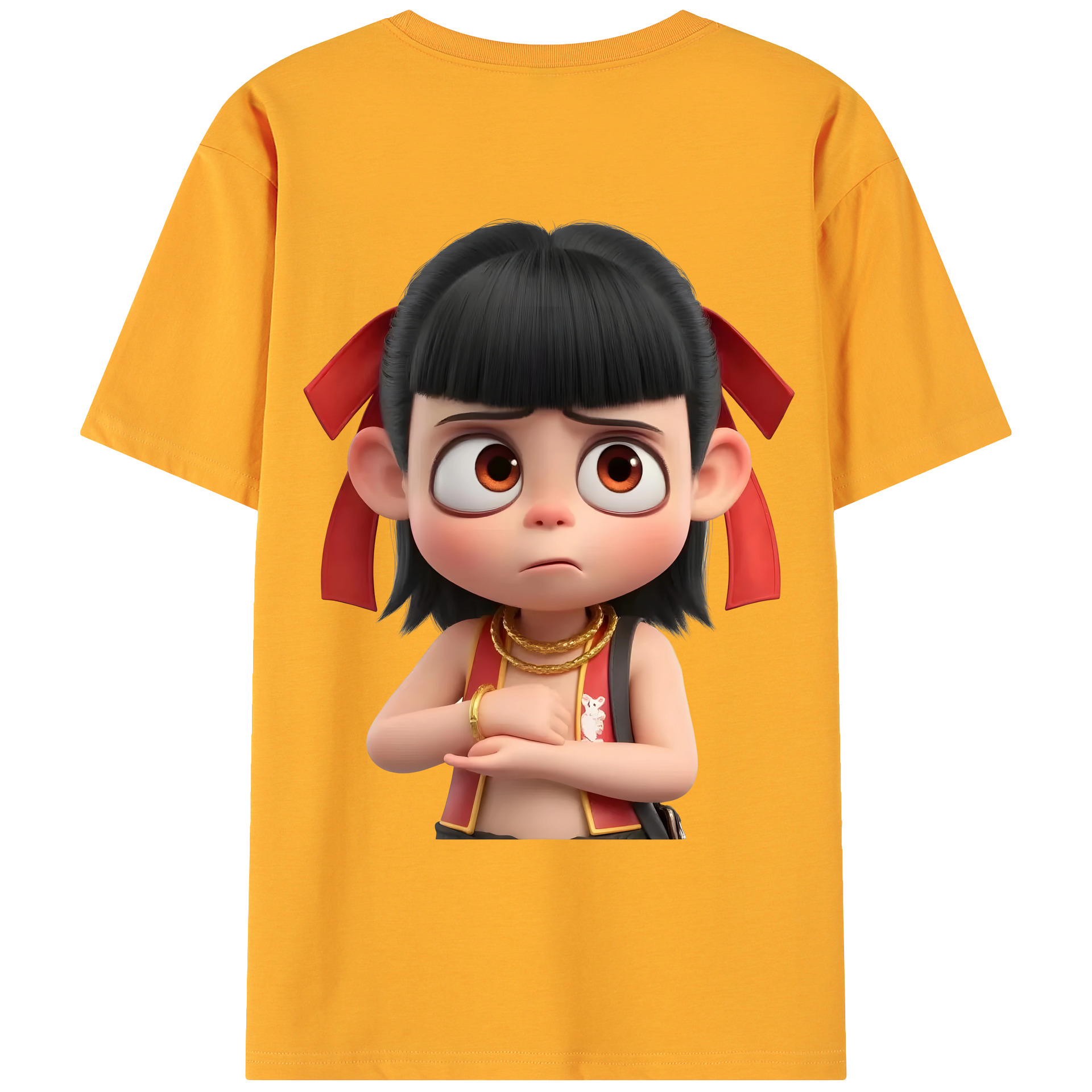 （画像用） Ne Zha 2 ナタ 魔童の大暴れ 綿100％ メンズ半袖Tシャツ（バックプリント） 通気性