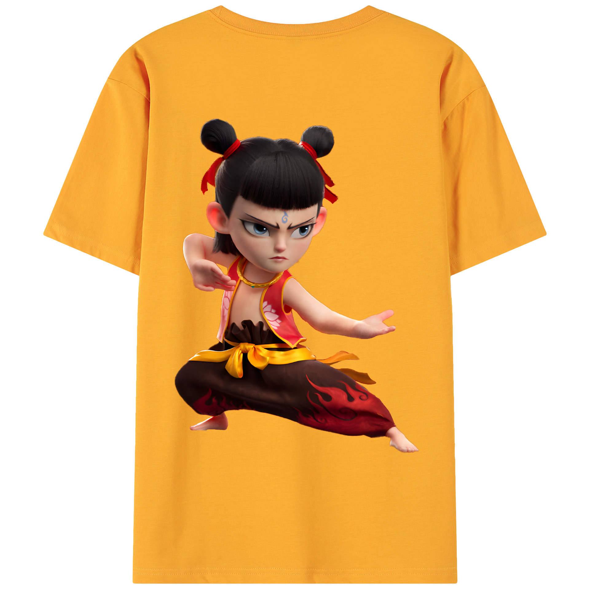 （画像用） Ne Zha 2 ナタ 魔童の大暴れ 綿100％ メンズ半袖Tシャツ（バックプリント） 通気性