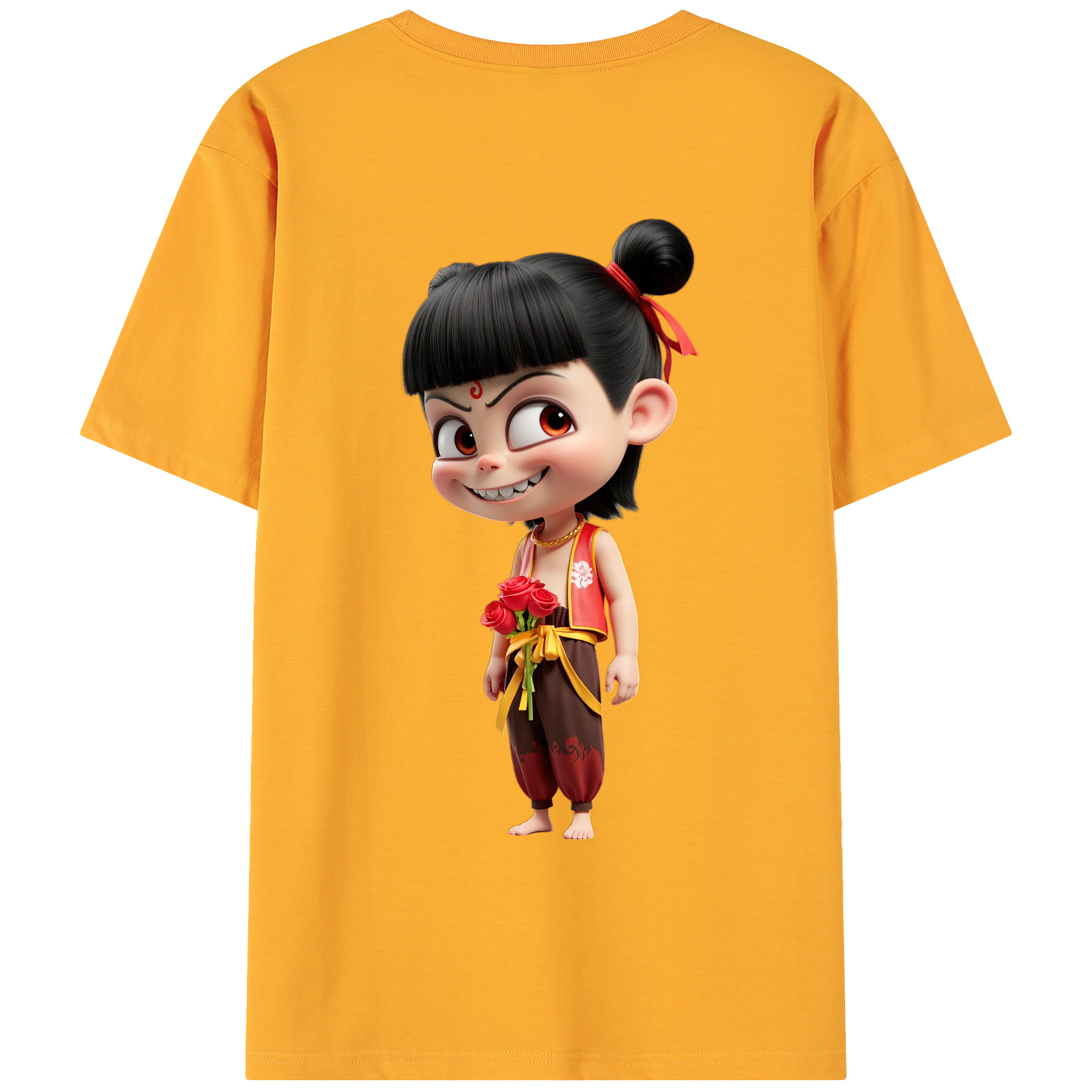 （画像用） Ne Zha 2 ナタ 魔童の大暴れ 綿100％ メンズ半袖Tシャツ（バックプリント） 通気性