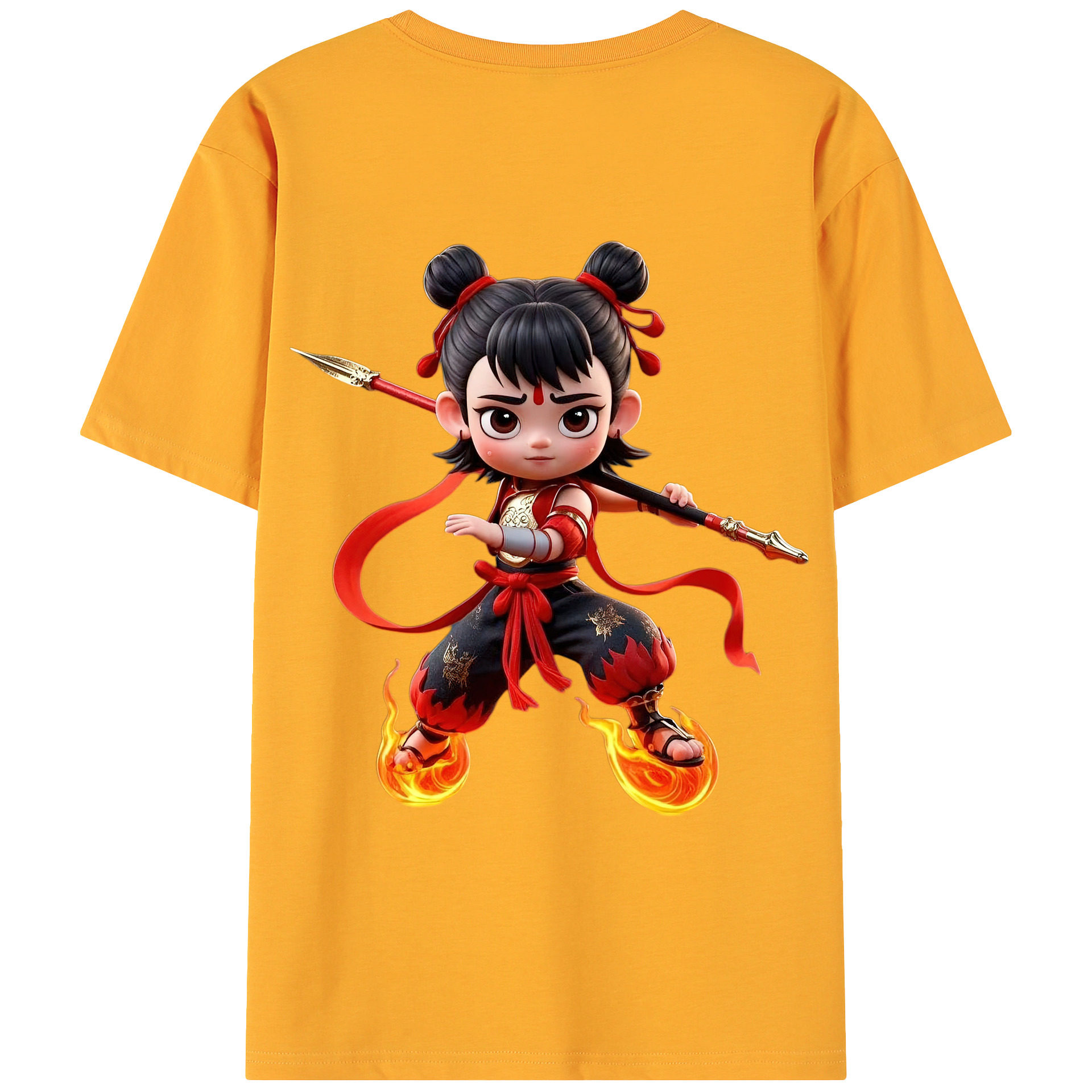 （画像用） Ne Zha 2 ナタ 魔童の大暴れ 綿100％ メンズ半袖Tシャツ（バックプリント） 通気性