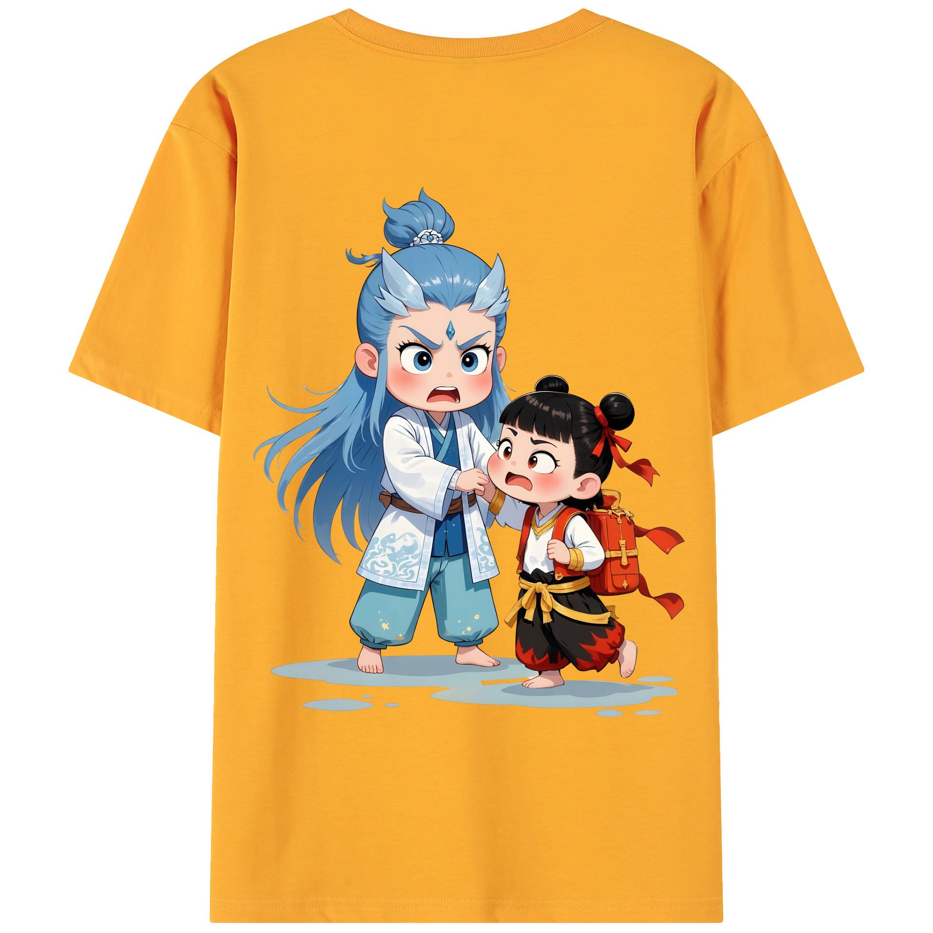 （画像用） Ne Zha 2 ナタ 魔童の大暴れ 綿100％ メンズ半袖Tシャツ（バックプリント） 通気性