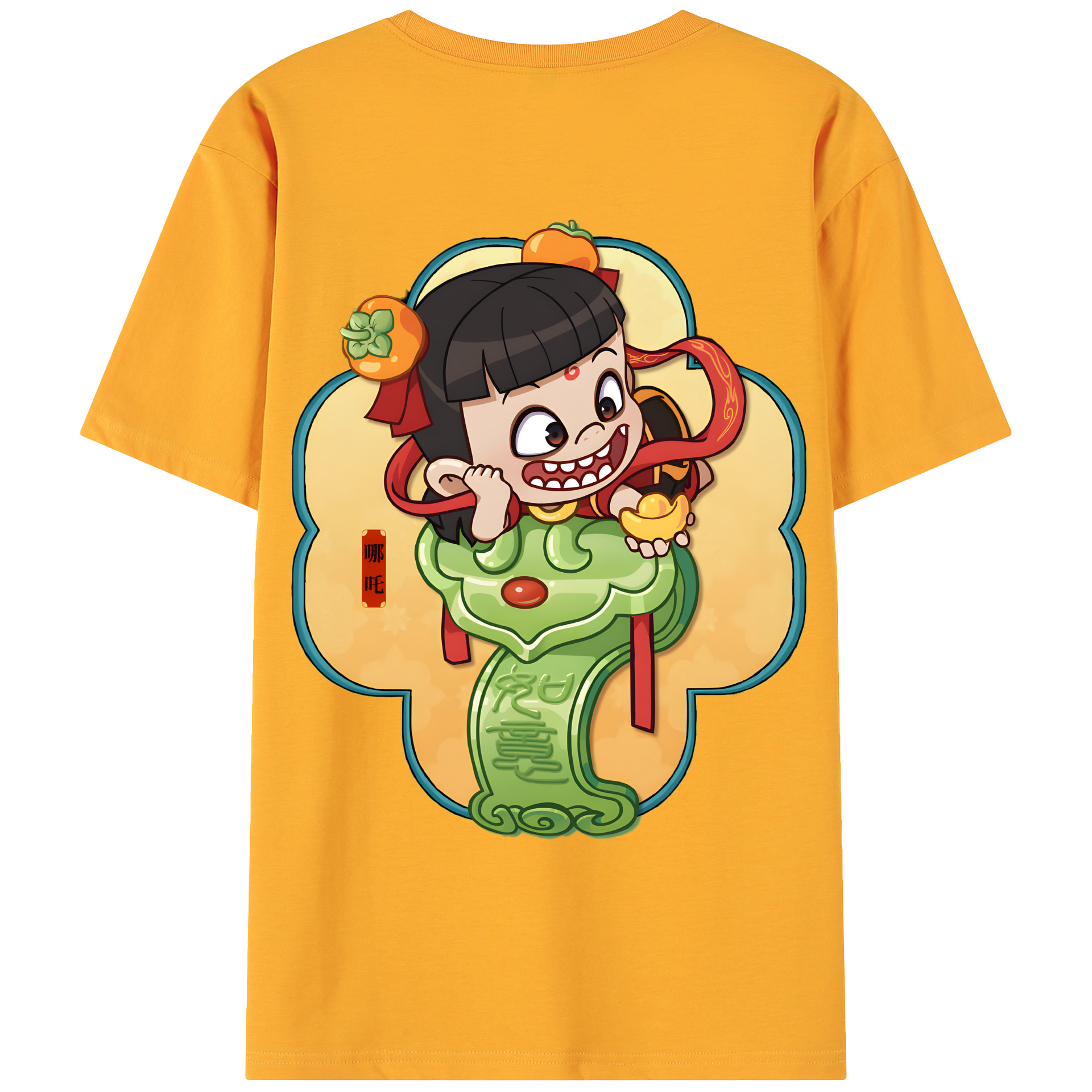（画像用） Ne Zha 2 ナタ 魔童の大暴れ 綿100％ メンズ半袖Tシャツ（バックプリント） 通気性