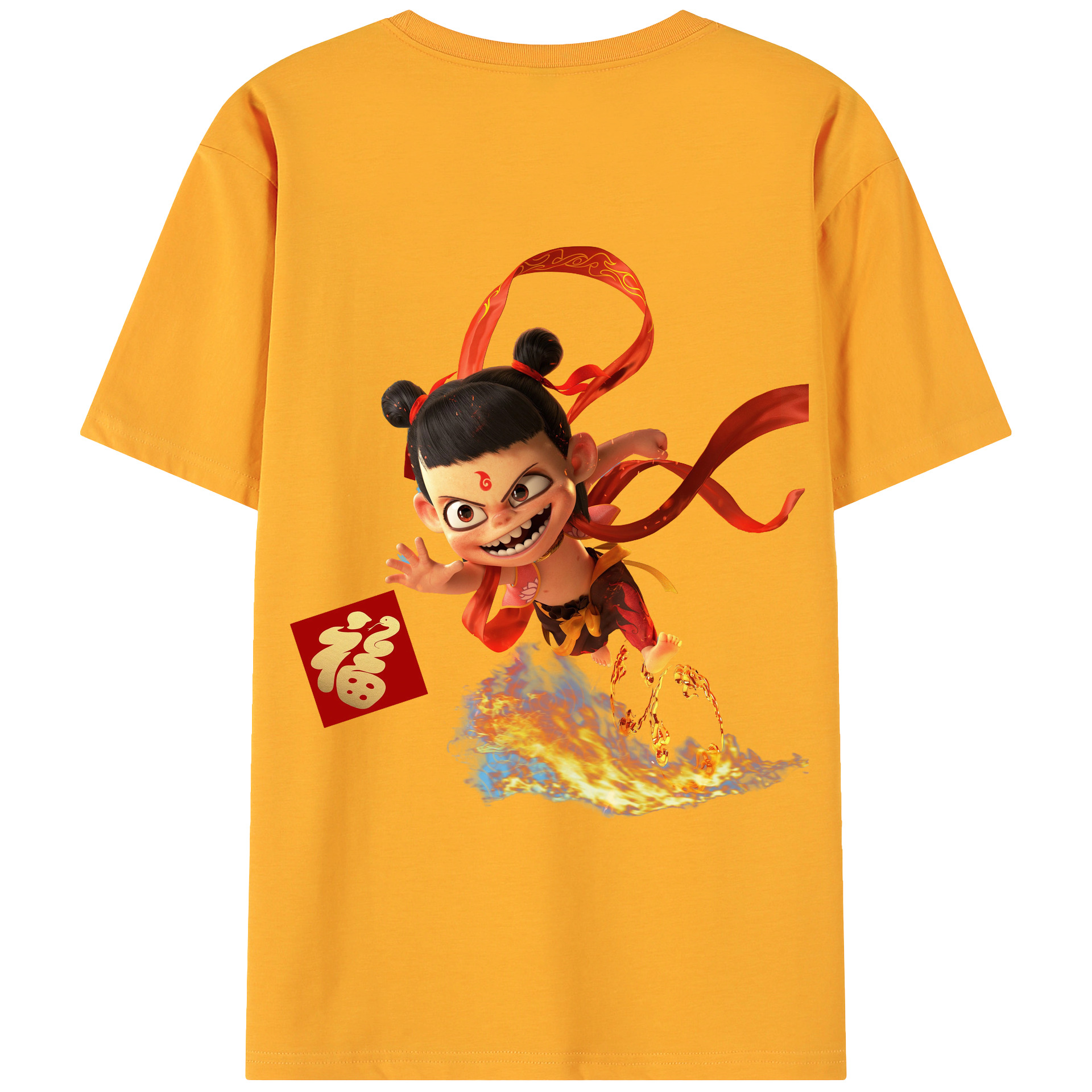 （画像用） Ne Zha 2 ナタ 魔童の大暴れ 綿100％ メンズ半袖Tシャツ（バックプリント） 通気性