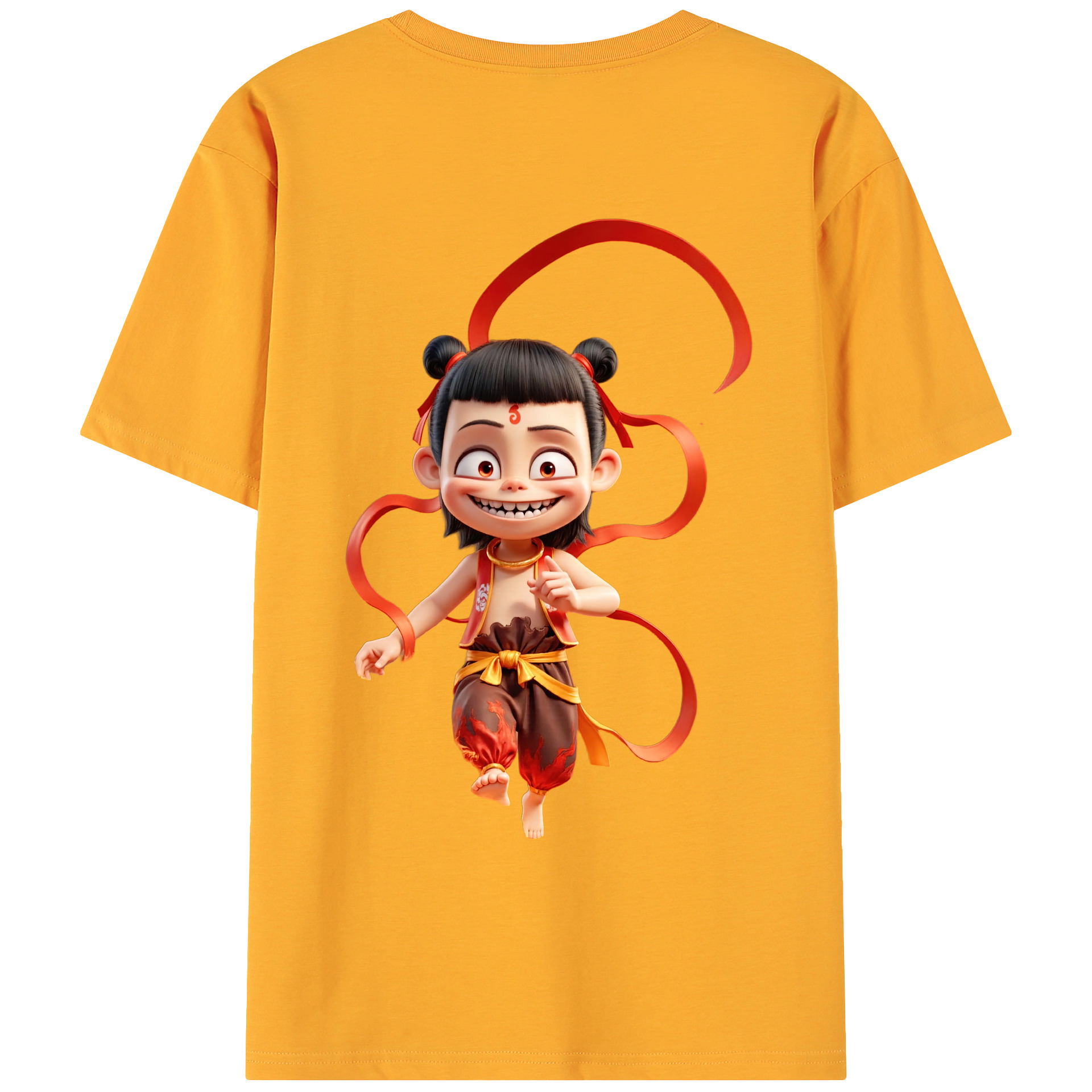 （画像用） Ne Zha 2 ナタ 魔童の大暴れ 綿100％ メンズ半袖Tシャツ（バックプリント） 通気性
