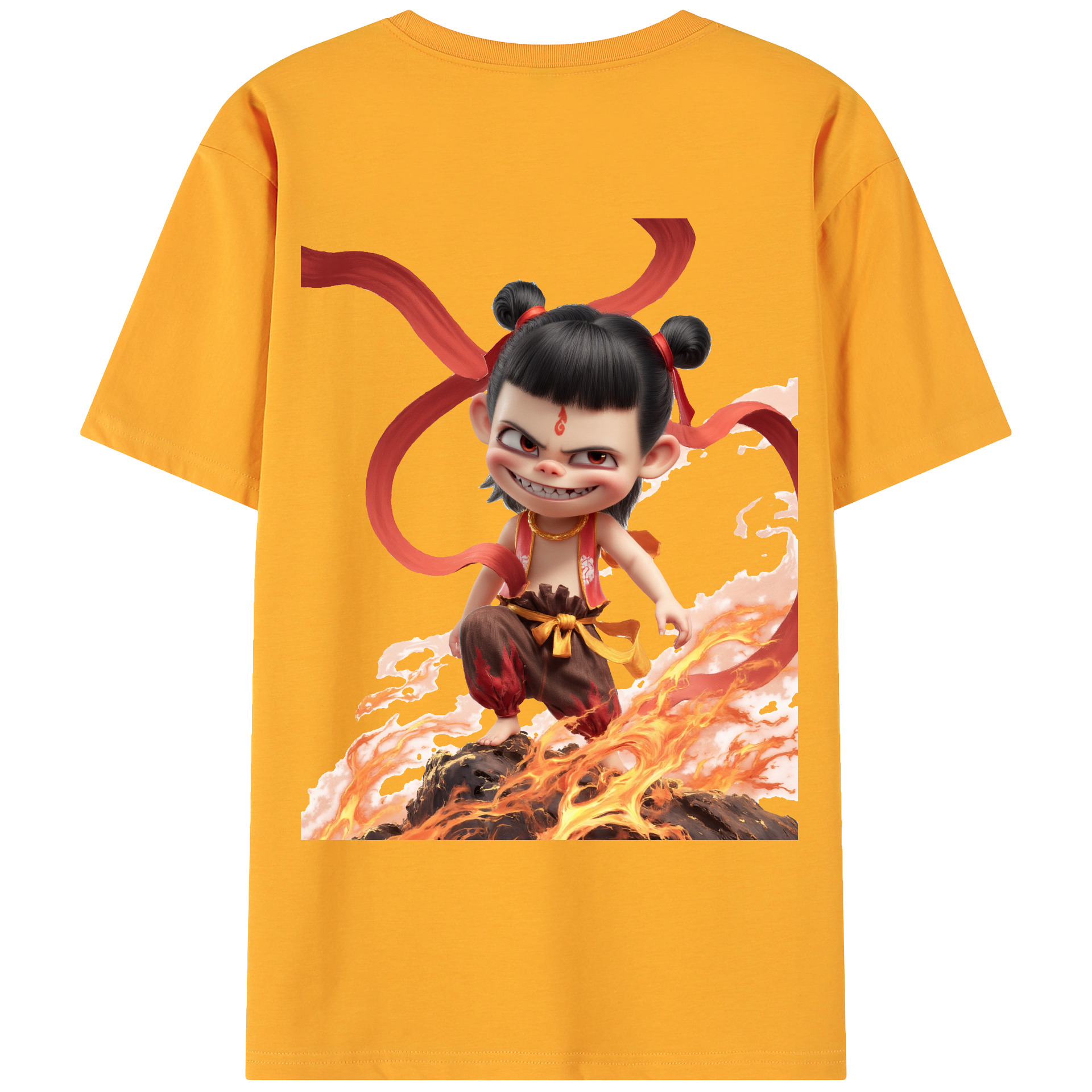 （画像用） Ne Zha 2 ナタ 魔童の大暴れ 綿100％ メンズ半袖Tシャツ（バックプリント） 通気性