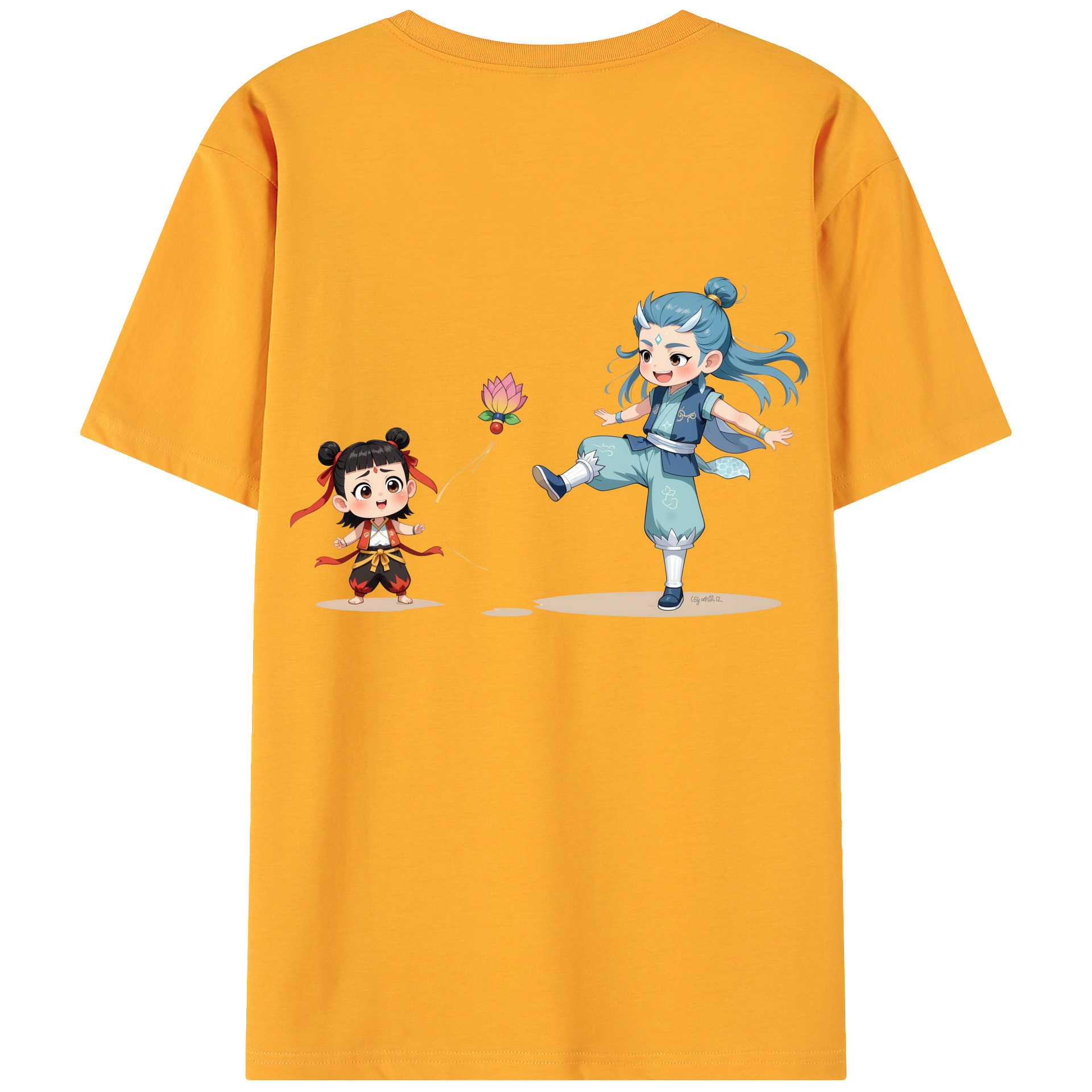 （画像用） Ne Zha 2 ナタ 魔童の大暴れ 綿100％ メンズ半袖Tシャツ（バックプリント） 通気性