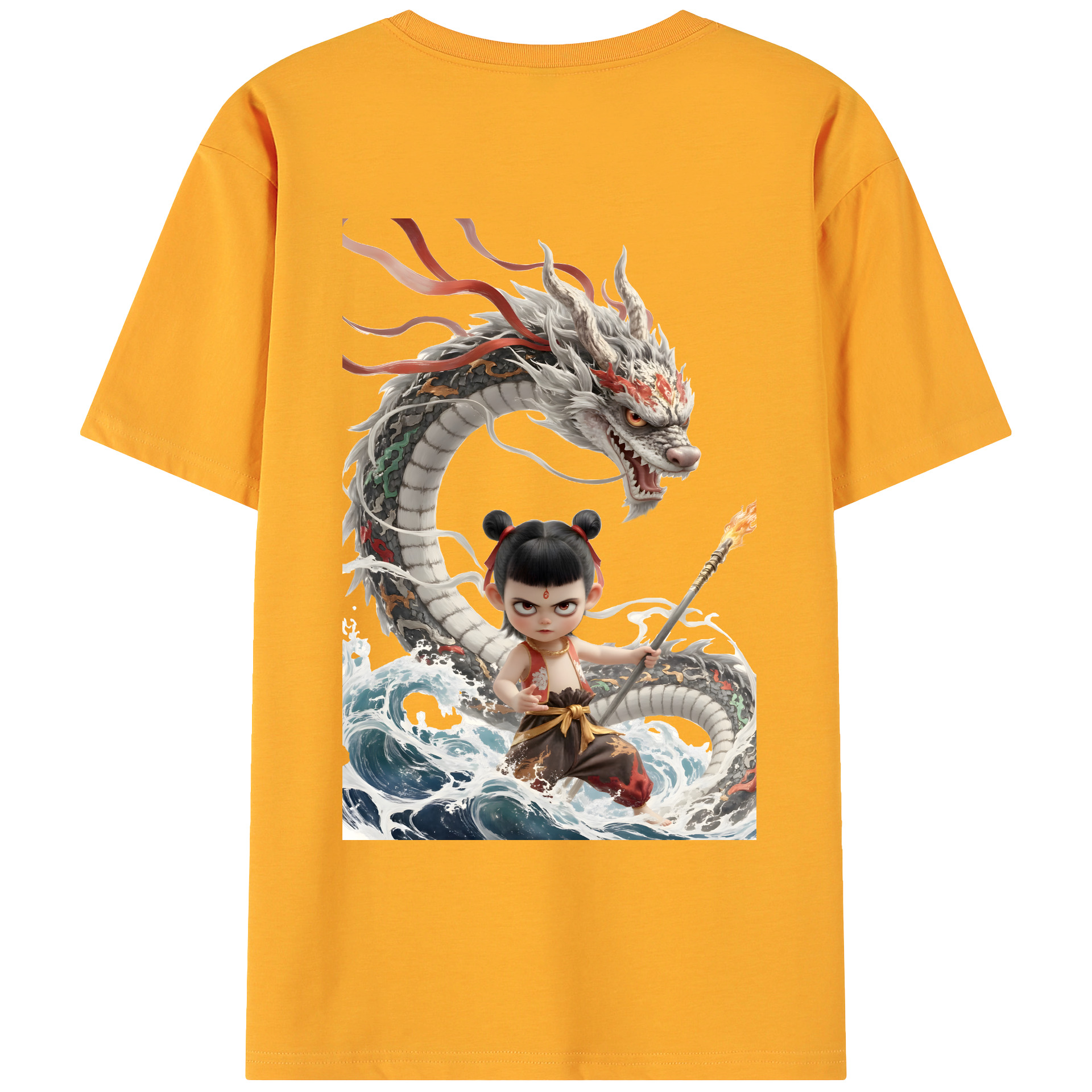 （画像用） Ne Zha 2 ナタ 魔童の大暴れ 綿100％ メンズ半袖Tシャツ（バックプリント） 通気性