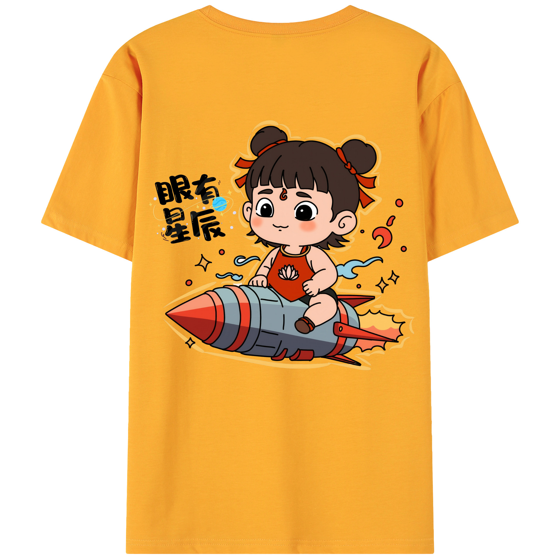 （画像用） Ne Zha 2 ナタ 魔童の大暴れ 綿100％ メンズ半袖Tシャツ（バックプリント） 通気性