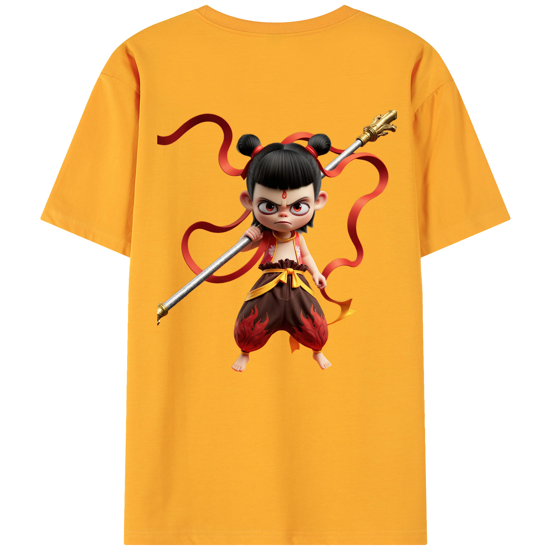 （画像用） Ne Zha 2 ナタ 魔童の大暴れ 綿100％ メンズ半袖Tシャツ（バックプリント） 通気性