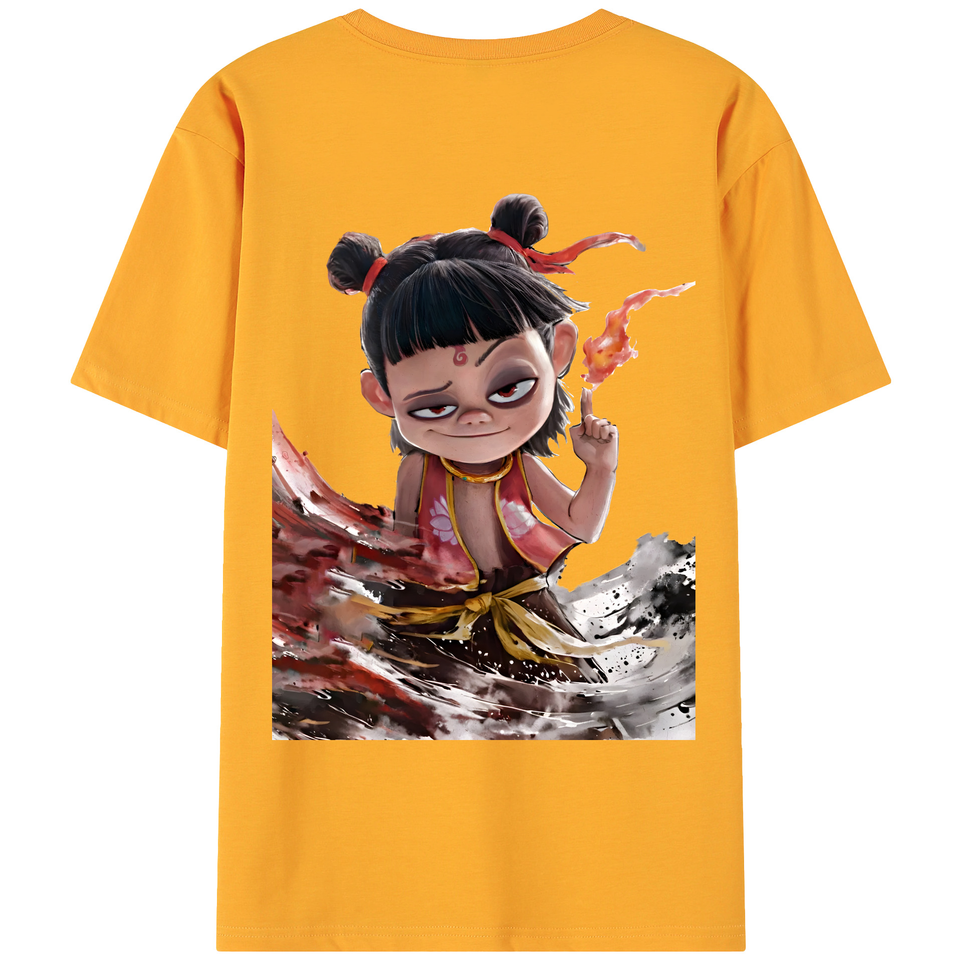 （画像用） Ne Zha 2 ナタ 魔童の大暴れ 綿100％ メンズ半袖Tシャツ（バックプリント） 通気性