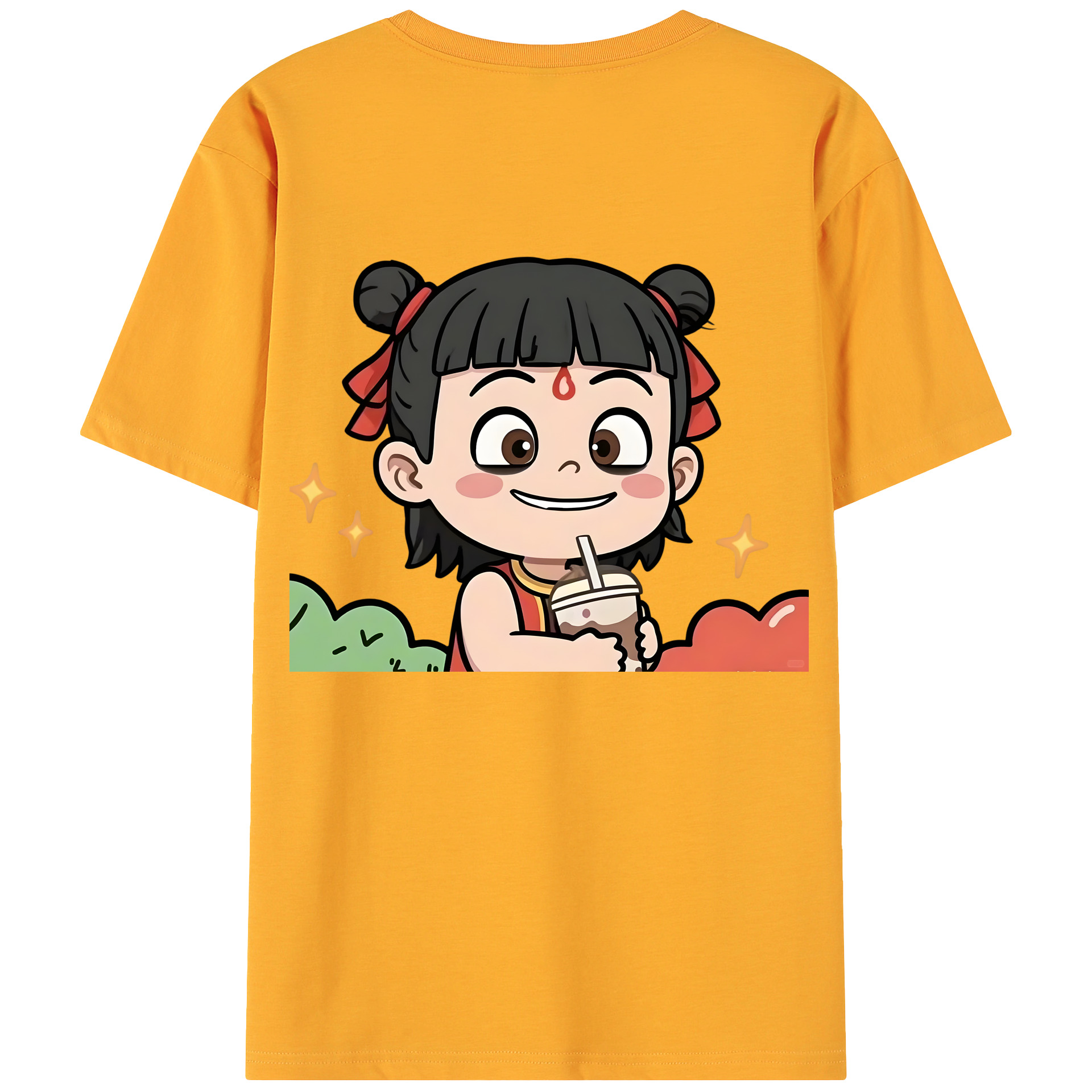 （画像用） Ne Zha 2 ナタ 魔童の大暴れ 綿100％ メンズ半袖Tシャツ（バックプリント） 通気性