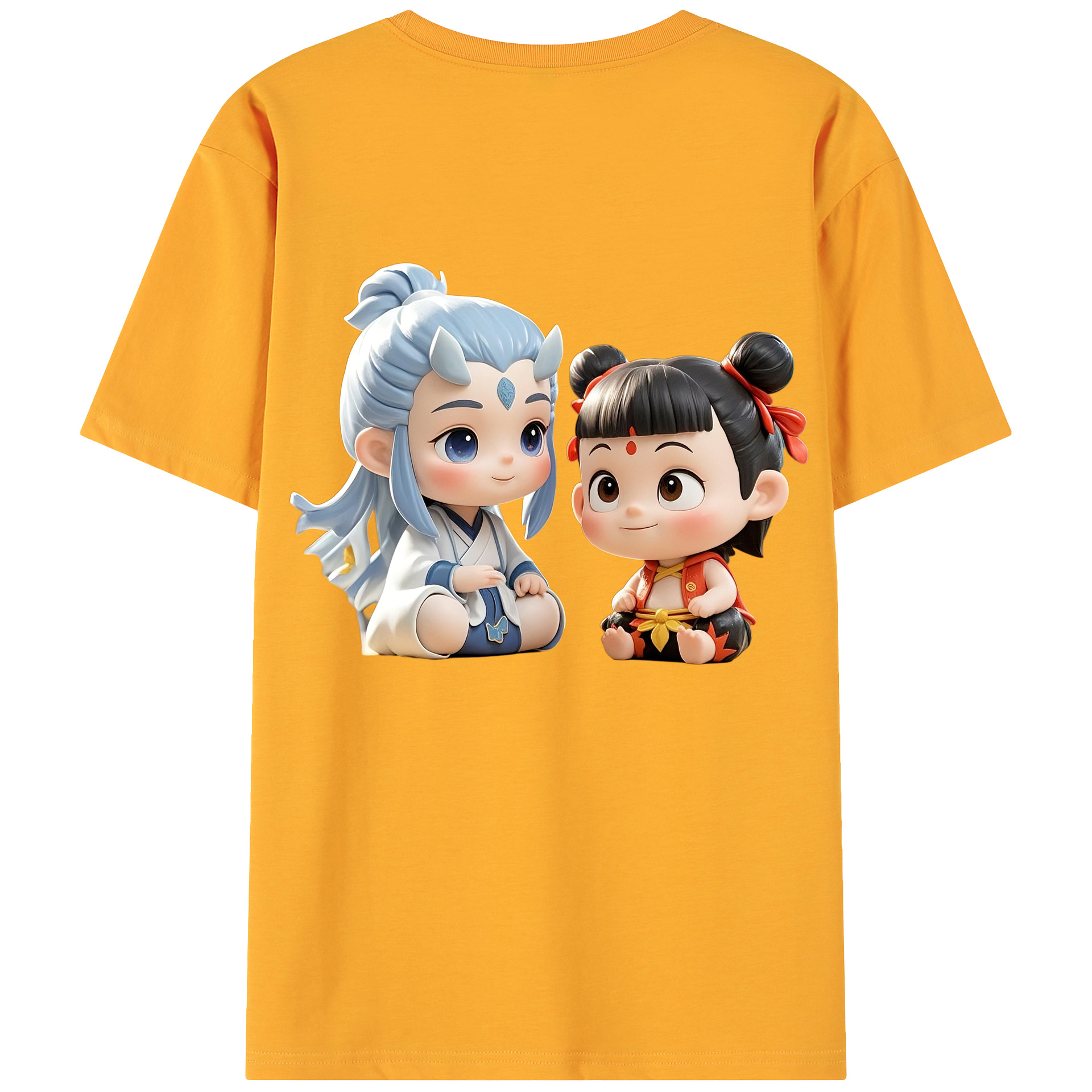 （画像用） Ne Zha 2 ナタ 魔童の大暴れ 綿100％ メンズ半袖Tシャツ（バックプリント） 通気性