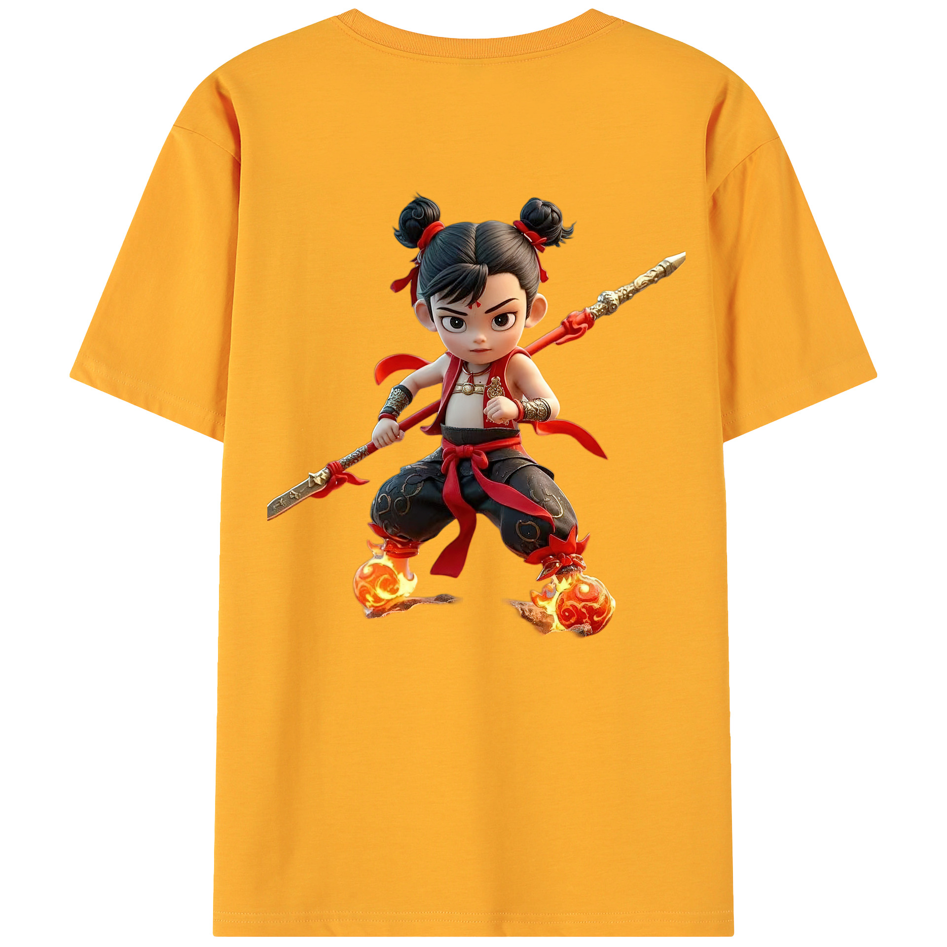 （画像用） Ne Zha 2 ナタ 魔童の大暴れ 綿100％ メンズ半袖Tシャツ（バックプリント） 通気性