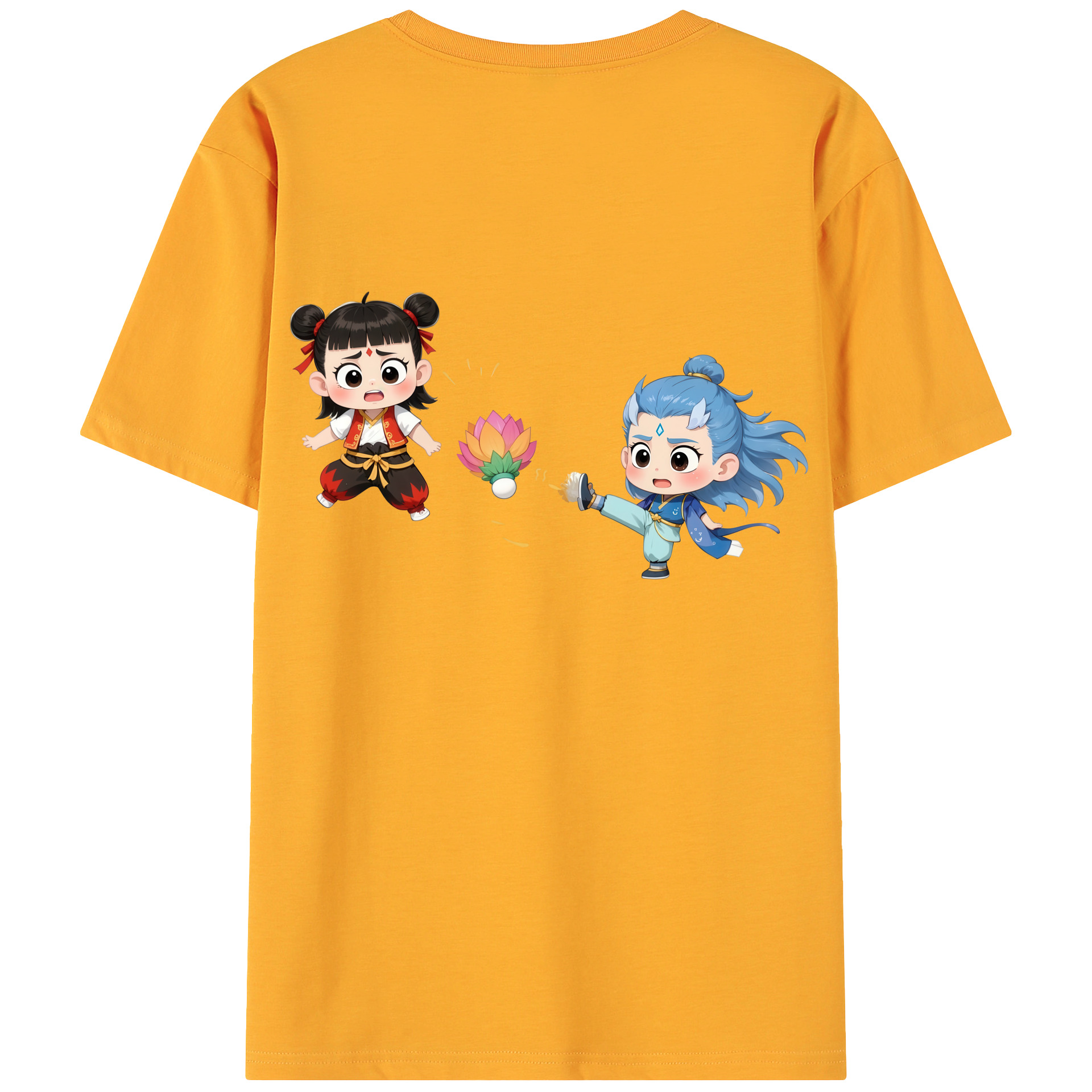 （画像用） Ne Zha 2 ナタ 魔童の大暴れ 綿100％ メンズ半袖Tシャツ（バックプリント） 通気性