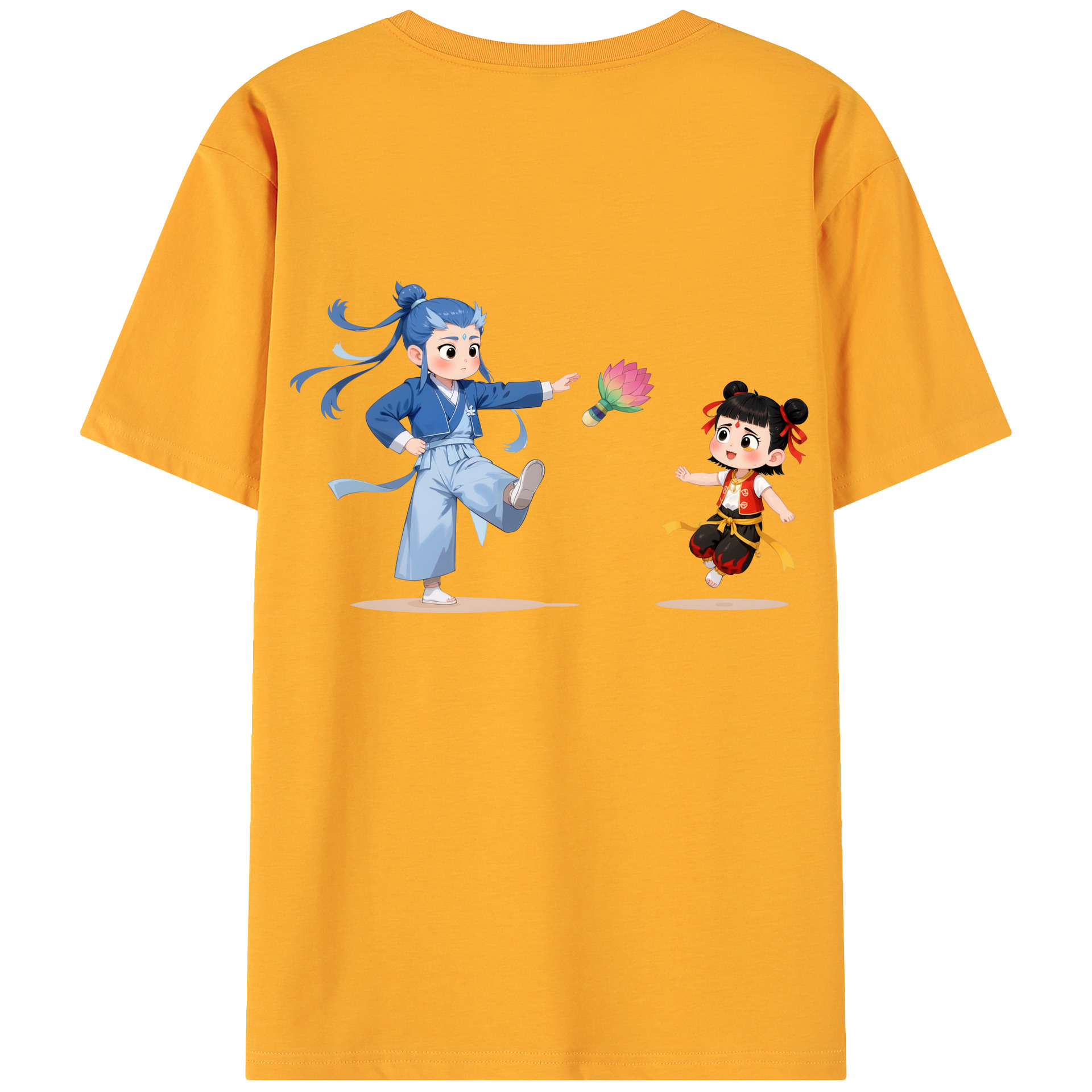 （画像用） Ne Zha 2 ナタ 魔童の大暴れ 綿100％ メンズ半袖Tシャツ（バックプリント） 通気性