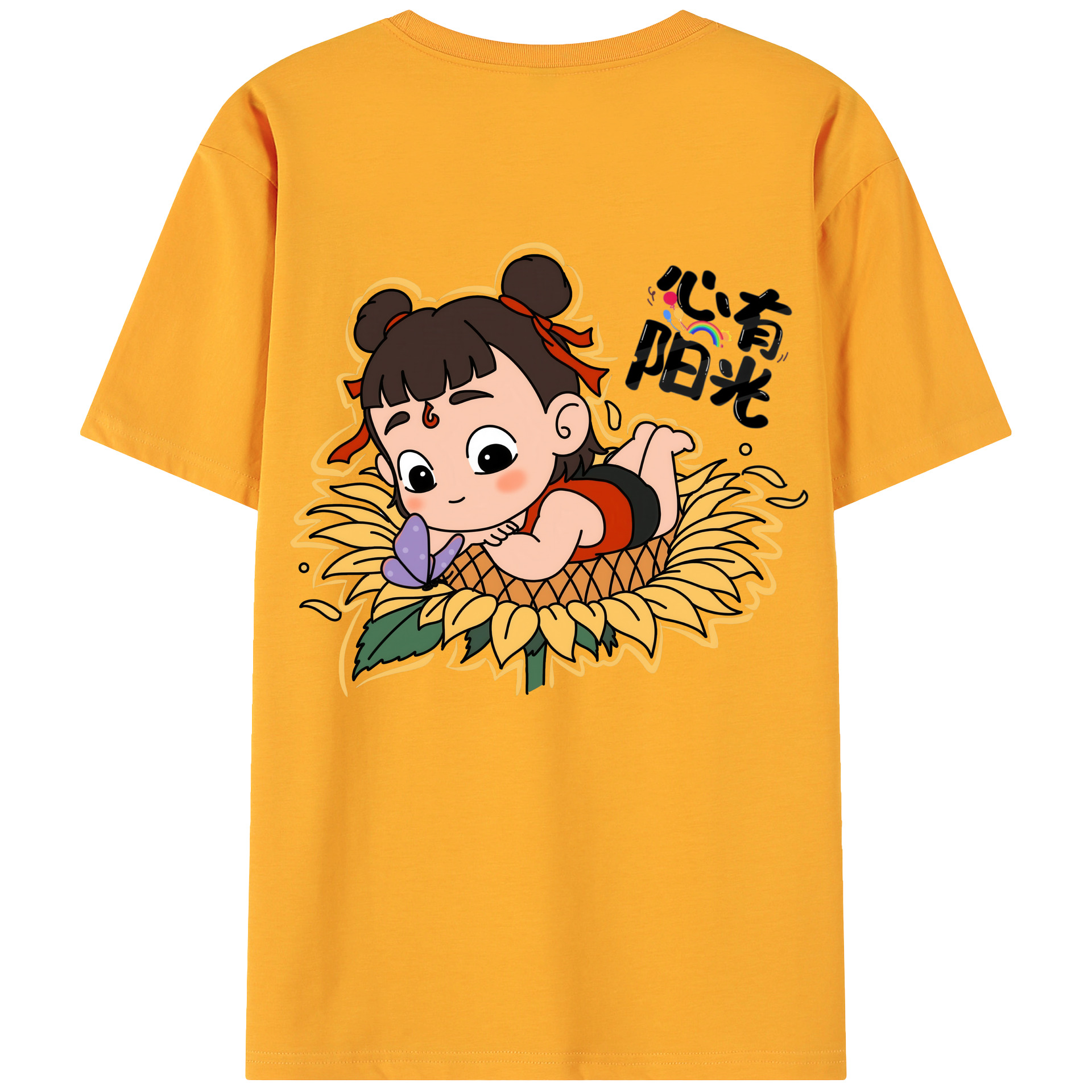 （画像用） Ne Zha 2 ナタ 魔童の大暴れ 綿100％ メンズ半袖Tシャツ（バックプリント） 通気性
