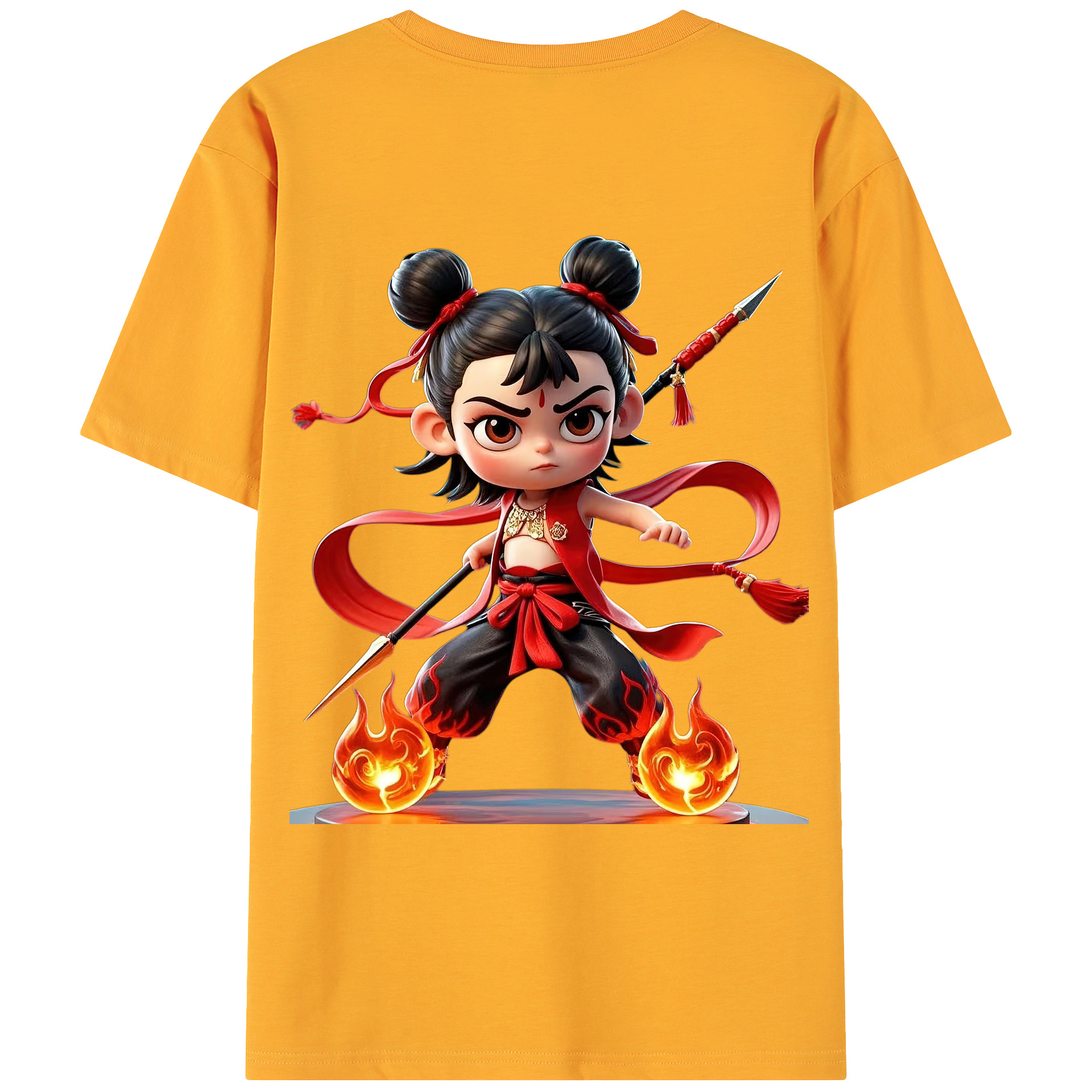 （画像用） Ne Zha 2 ナタ 魔童の大暴れ 綿100％ メンズ半袖Tシャツ（バックプリント） 通気性