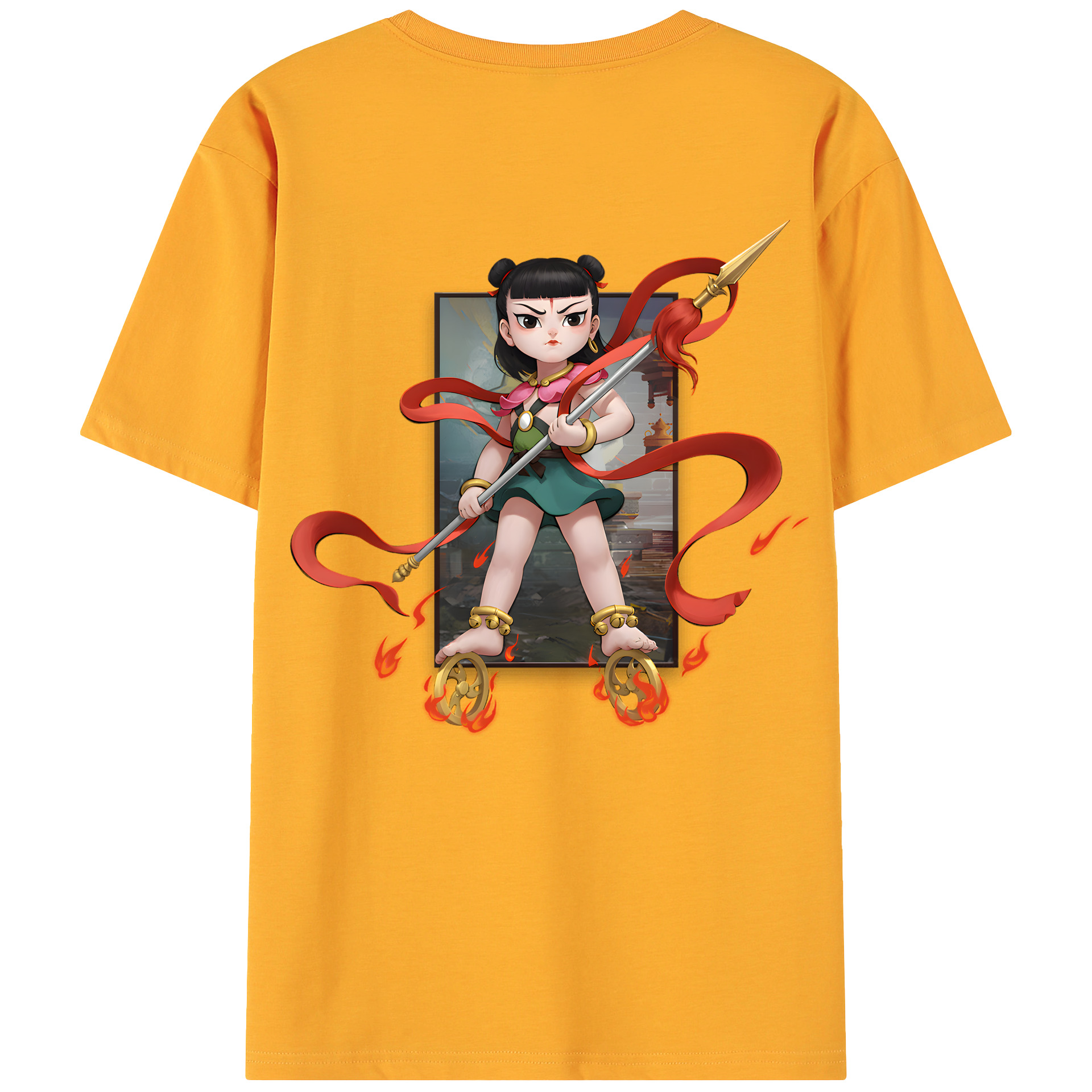 （画像用） Ne Zha 2 ナタ 魔童の大暴れ 綿100％ メンズ半袖Tシャツ（バックプリント） 通気性