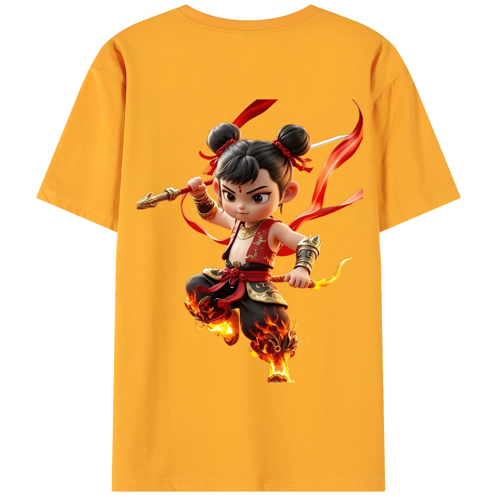 （画像用） Ne Zha 2 ナタ 魔童の大暴れ 綿100％ メンズ半袖Tシャツ（バックプリント） 通気性
