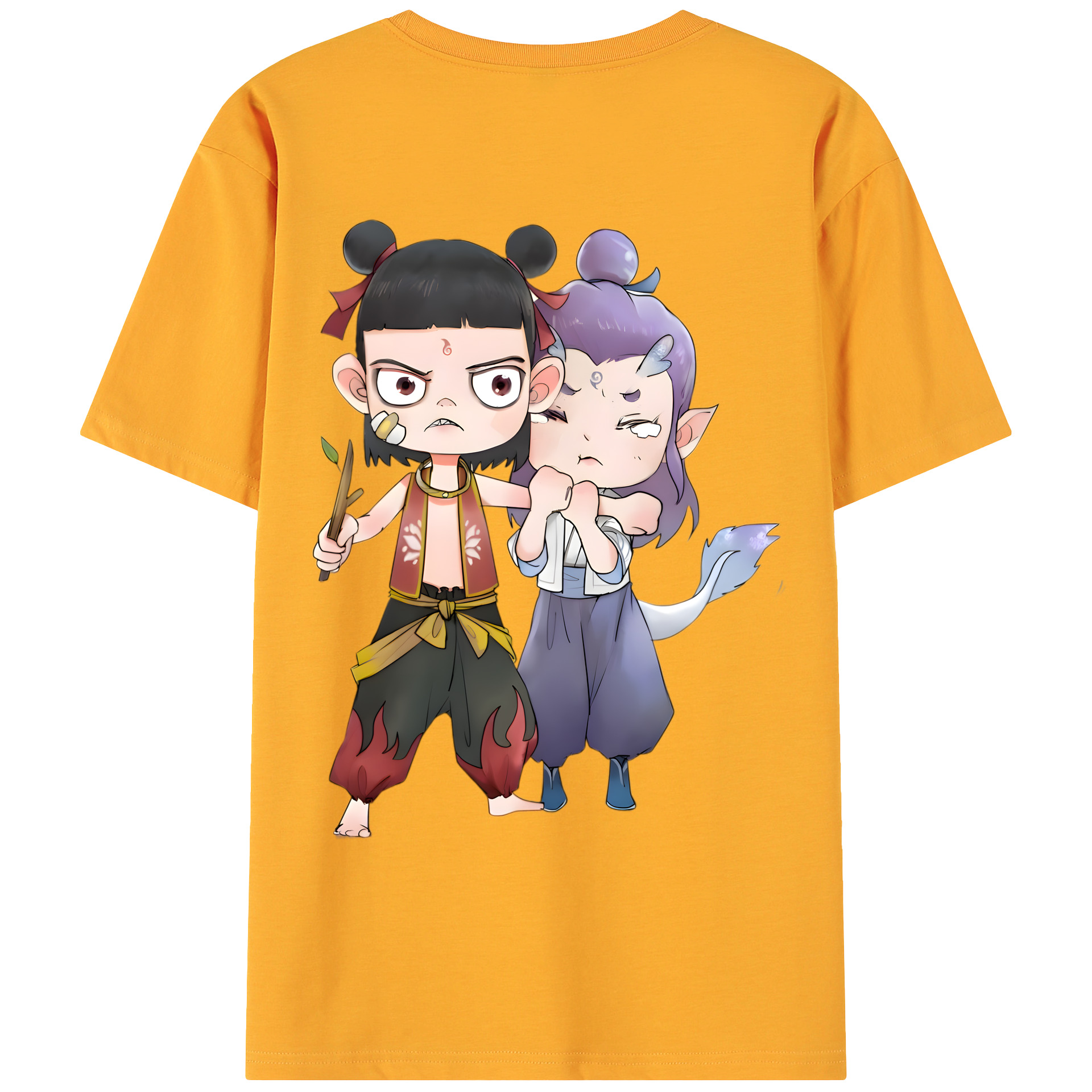 （画像用） Ne Zha 2 ナタ 魔童の大暴れ 綿100％ メンズ半袖Tシャツ（バックプリント） 通気性