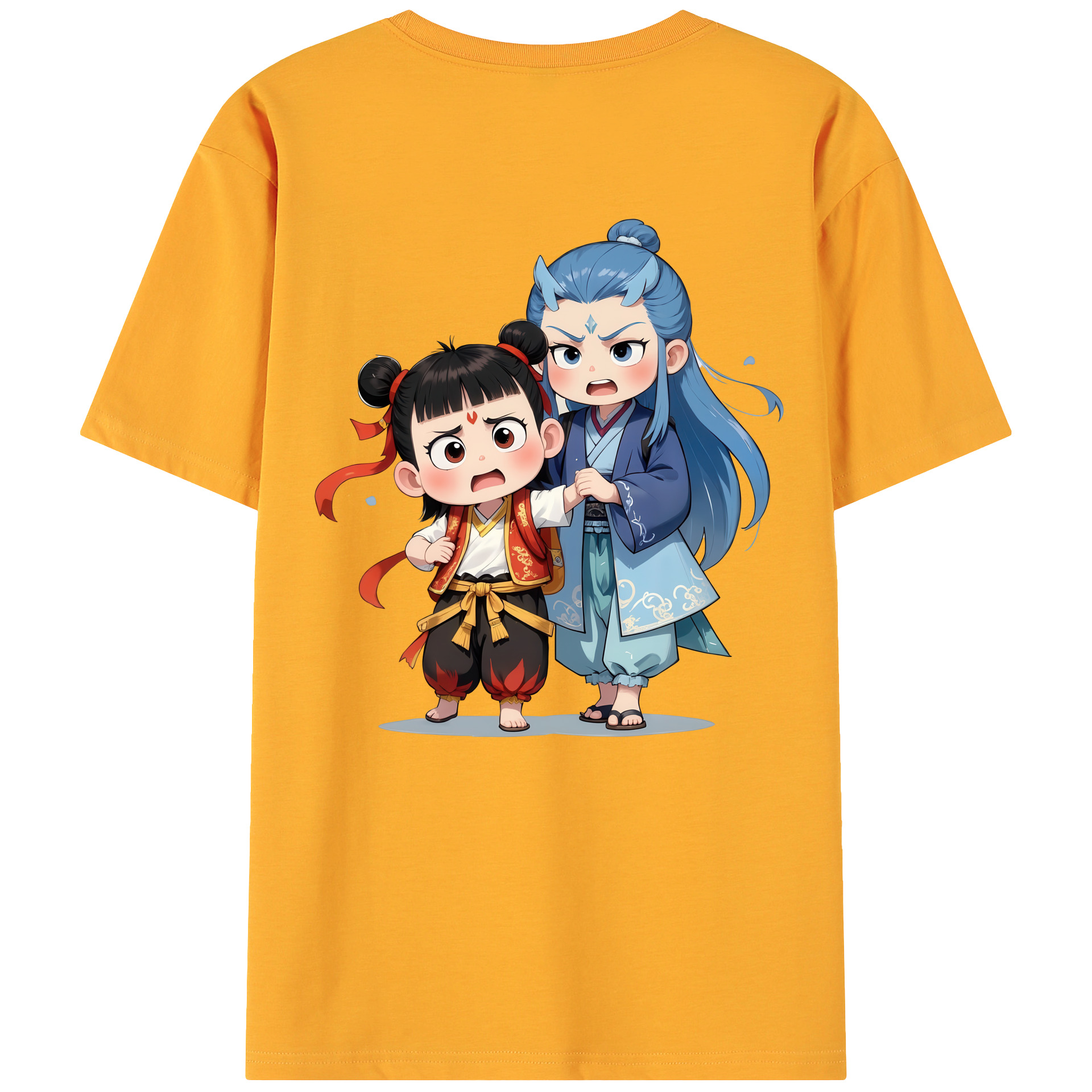（画像用） Ne Zha 2 ナタ 魔童の大暴れ 綿100％ メンズ半袖Tシャツ（バックプリント） 通気性