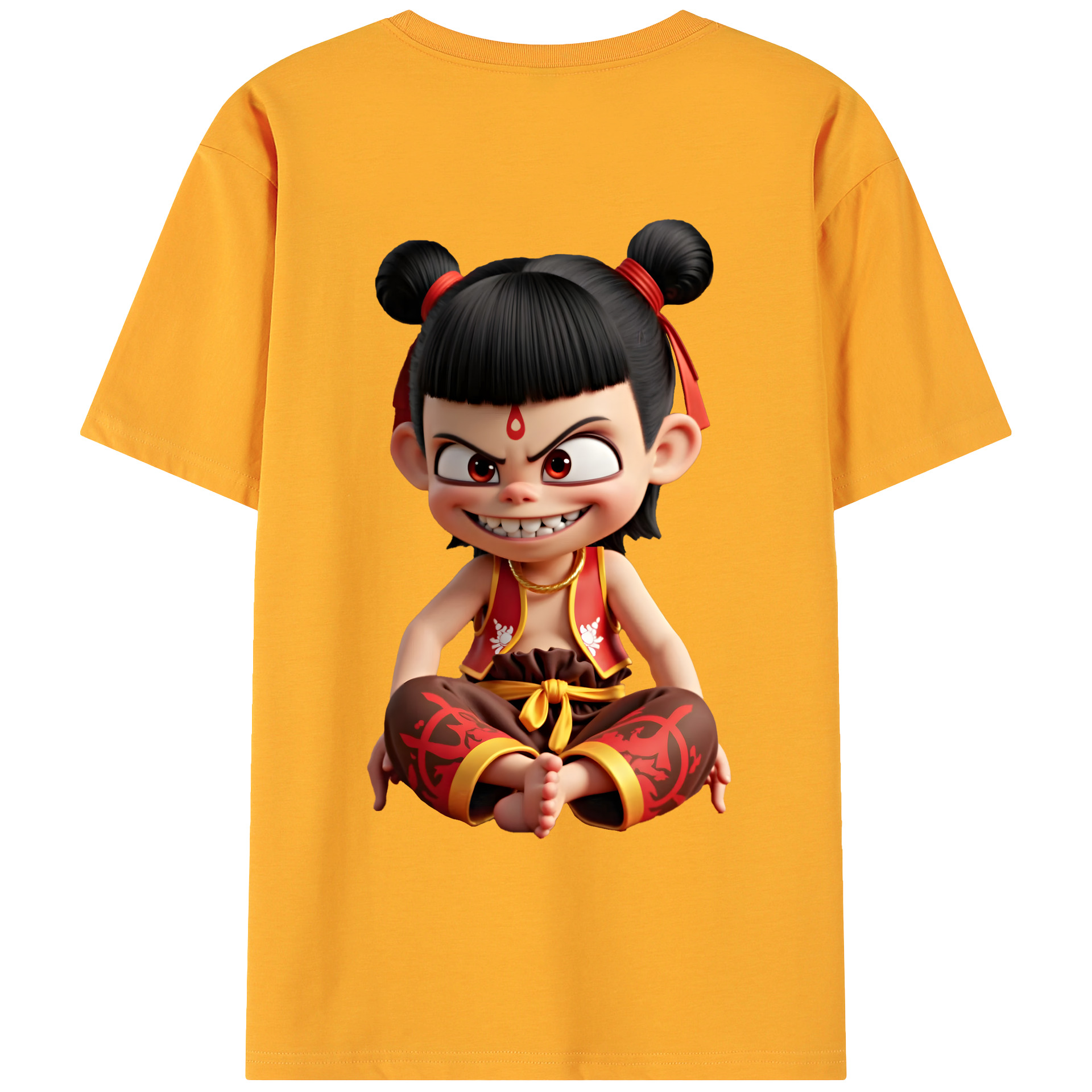 （画像用） Ne Zha 2 ナタ 魔童の大暴れ 綿100％ メンズ半袖Tシャツ（バックプリント） 通気性