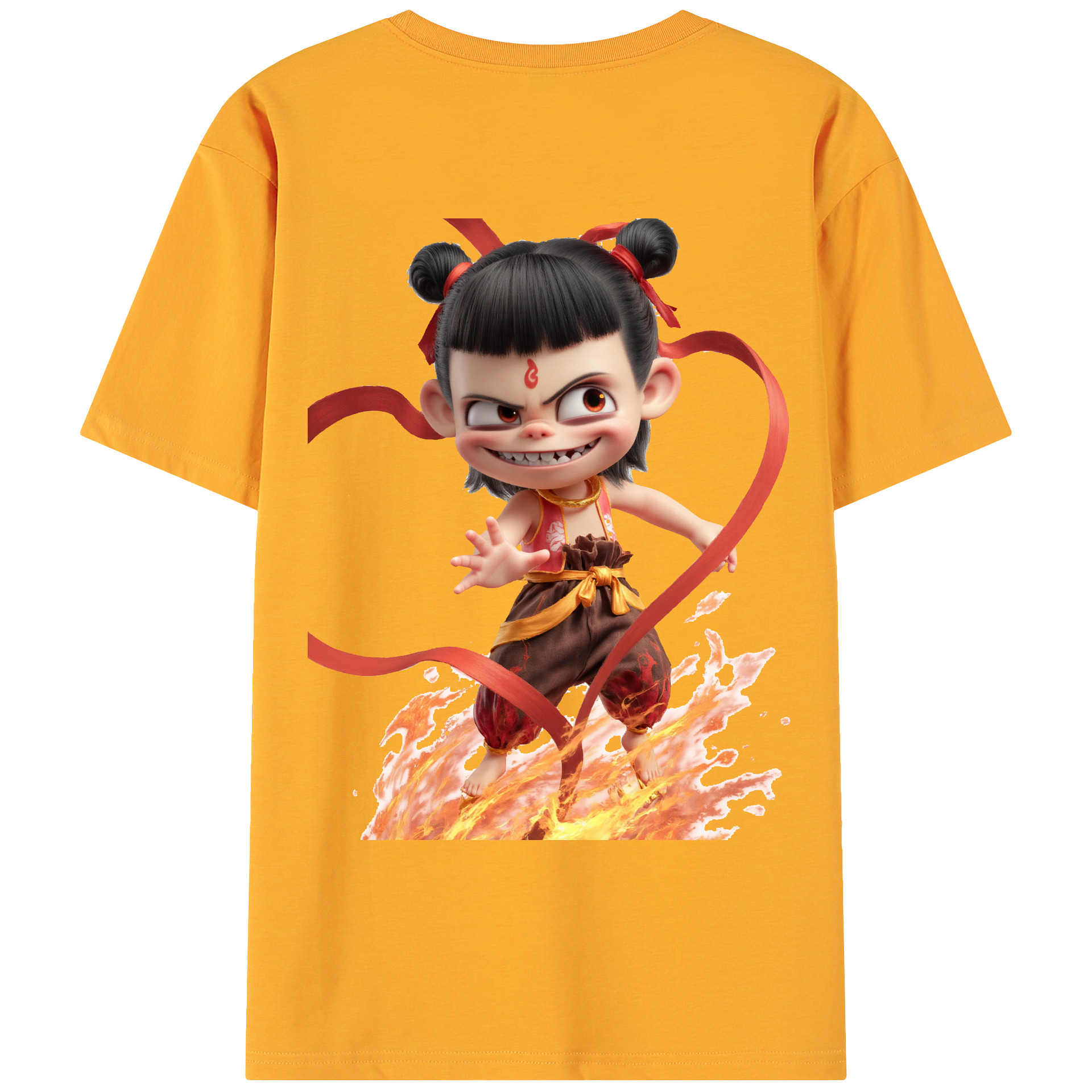 （画像用） Ne Zha 2 ナタ 魔童の大暴れ 綿100％ メンズ半袖Tシャツ（バックプリント） 通気性