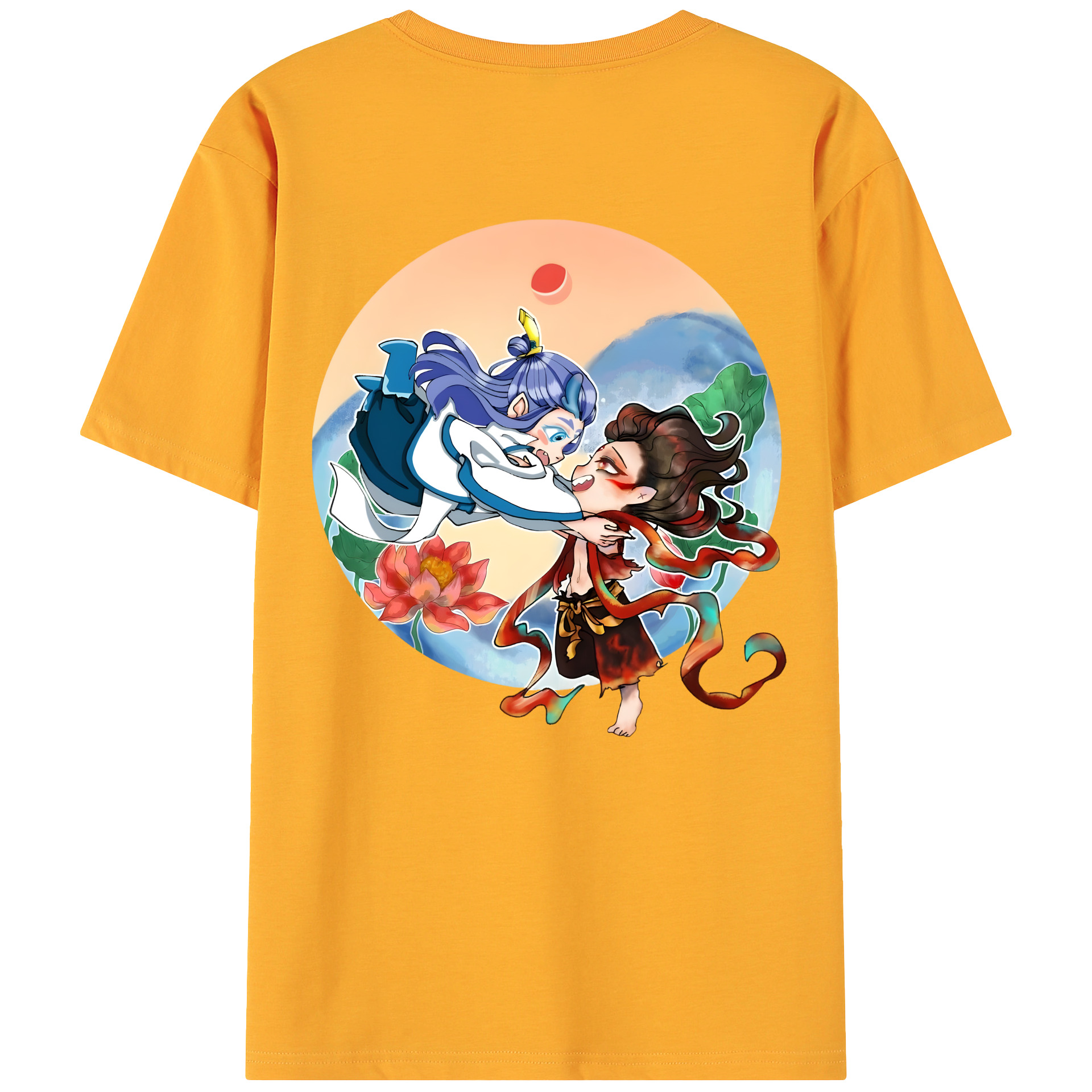 （画像用） Ne Zha 2 ナタ 魔童の大暴れ 綿100％ メンズ半袖Tシャツ（バックプリント） 通気性