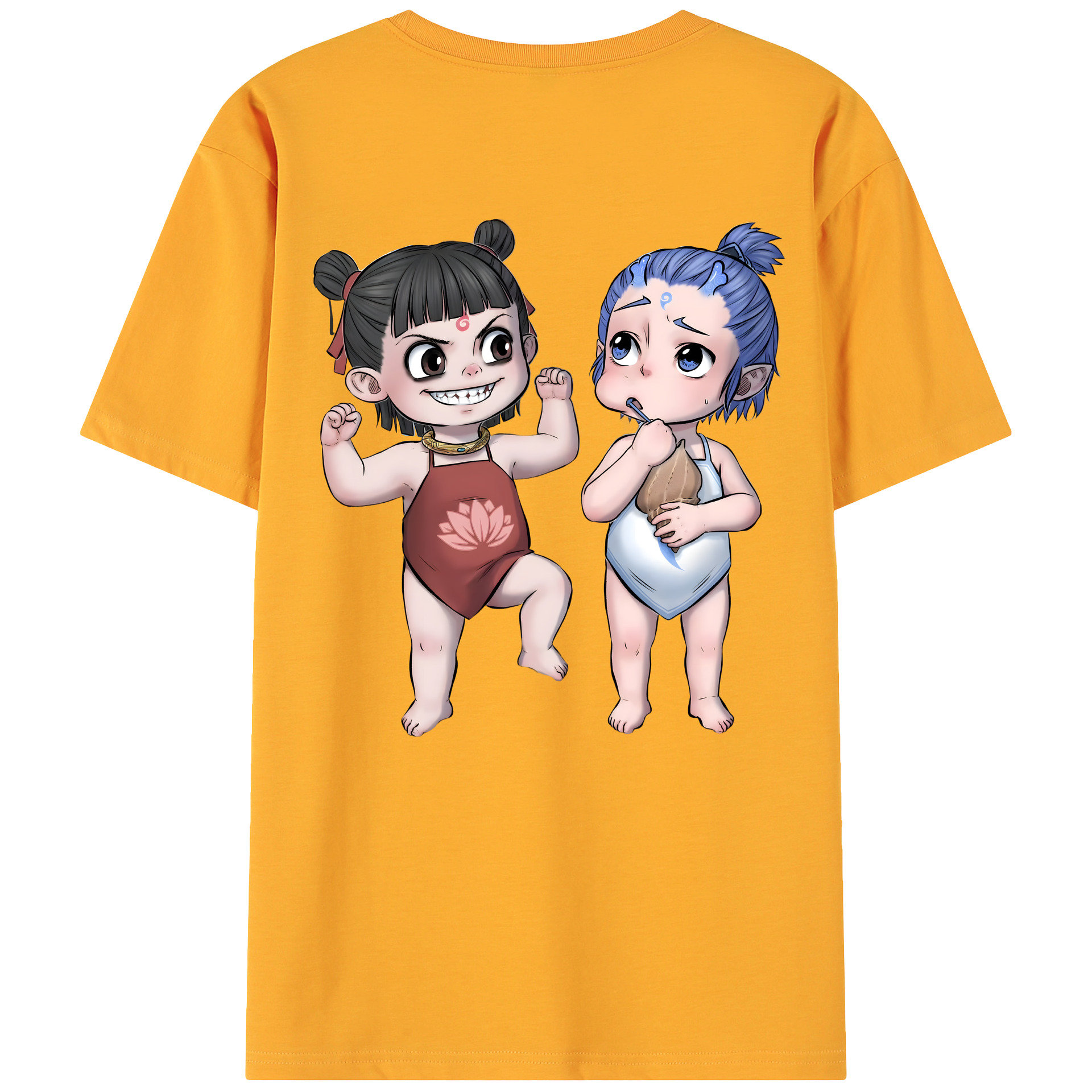 （画像用） Ne Zha 2 ナタ 魔童の大暴れ 綿100％ メンズ半袖Tシャツ（バックプリント） 通気性