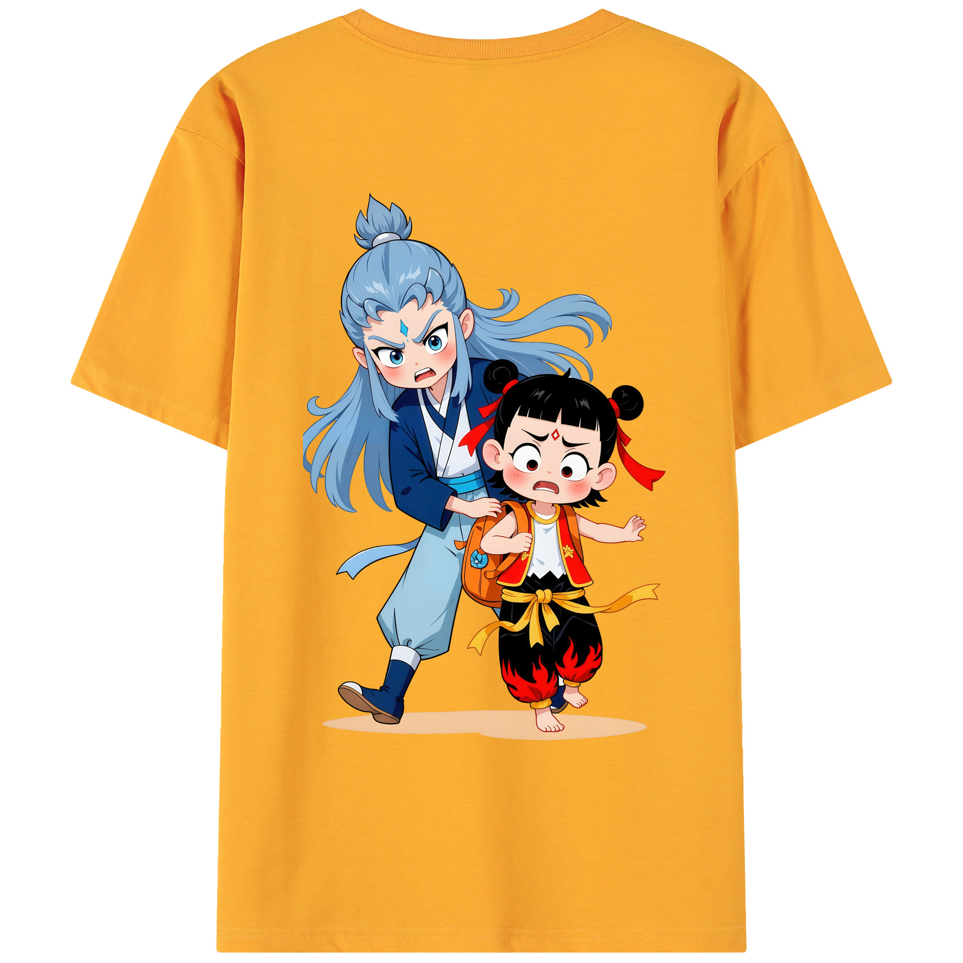 （画像用） Ne Zha 2 ナタ 魔童の大暴れ 綿100％ メンズ半袖Tシャツ（バックプリント） 通気性