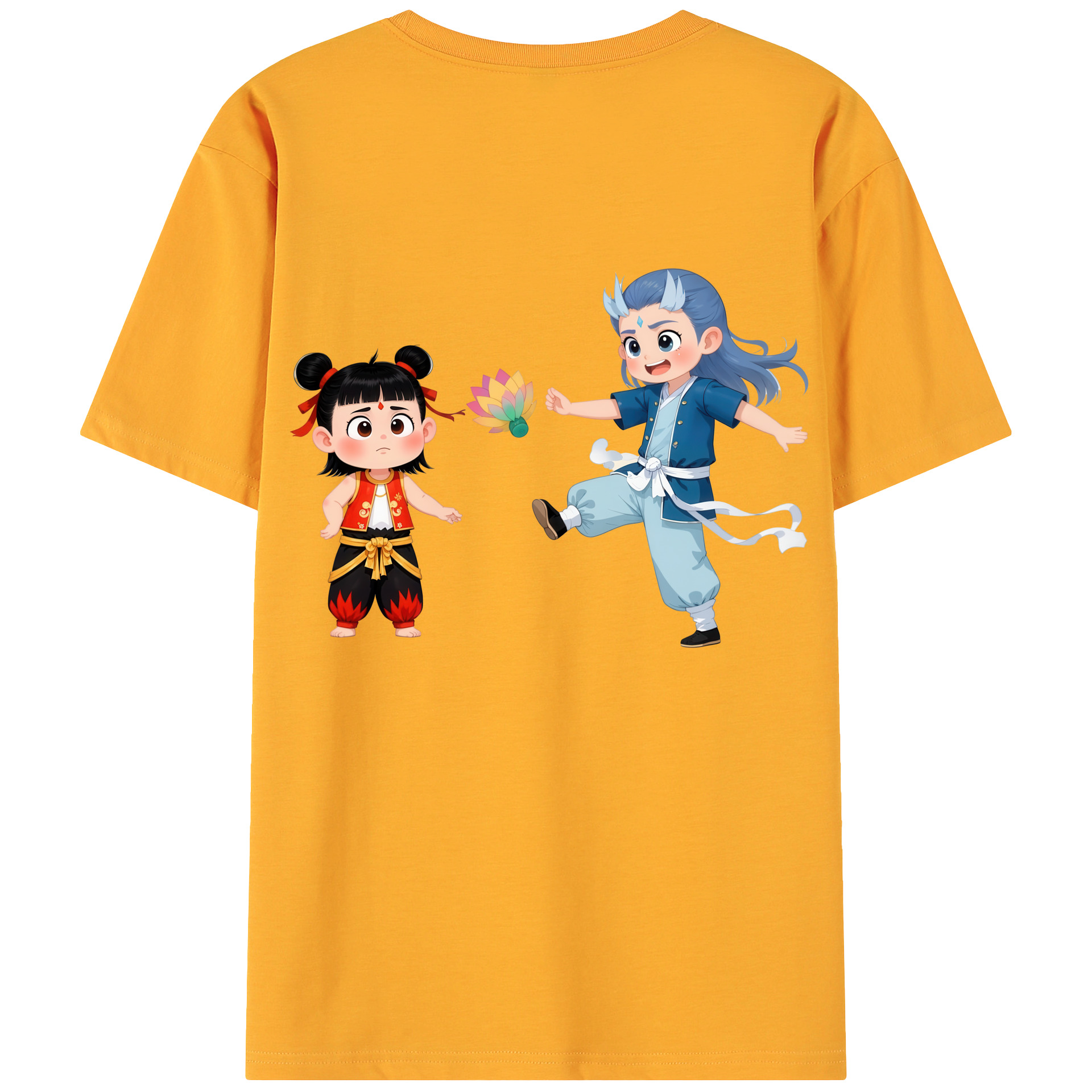 （画像用） Ne Zha 2 ナタ 魔童の大暴れ 綿100％ メンズ半袖Tシャツ（バックプリント） 通気性