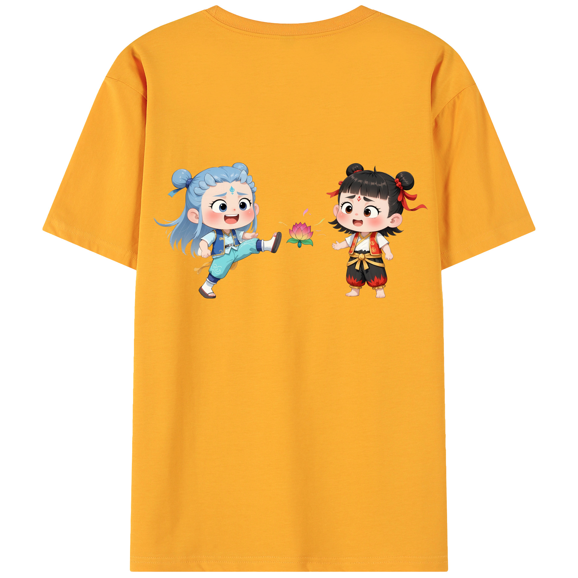 （画像用） Ne Zha 2 ナタ 魔童の大暴れ 綿100％ メンズ半袖Tシャツ（バックプリント） 通気性