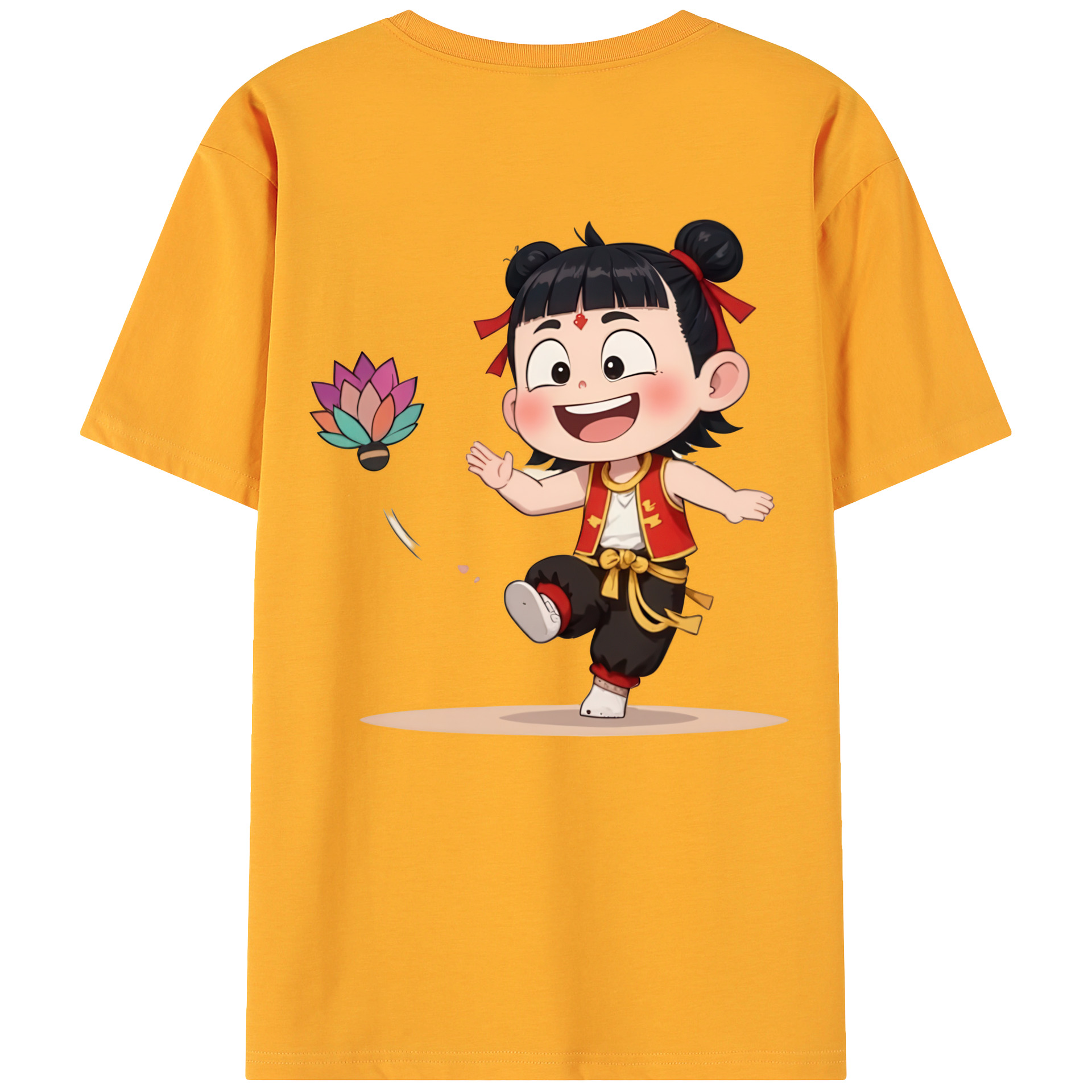 （画像用） Ne Zha 2 ナタ 魔童の大暴れ 綿100％ メンズ半袖Tシャツ（バックプリント） 通気性