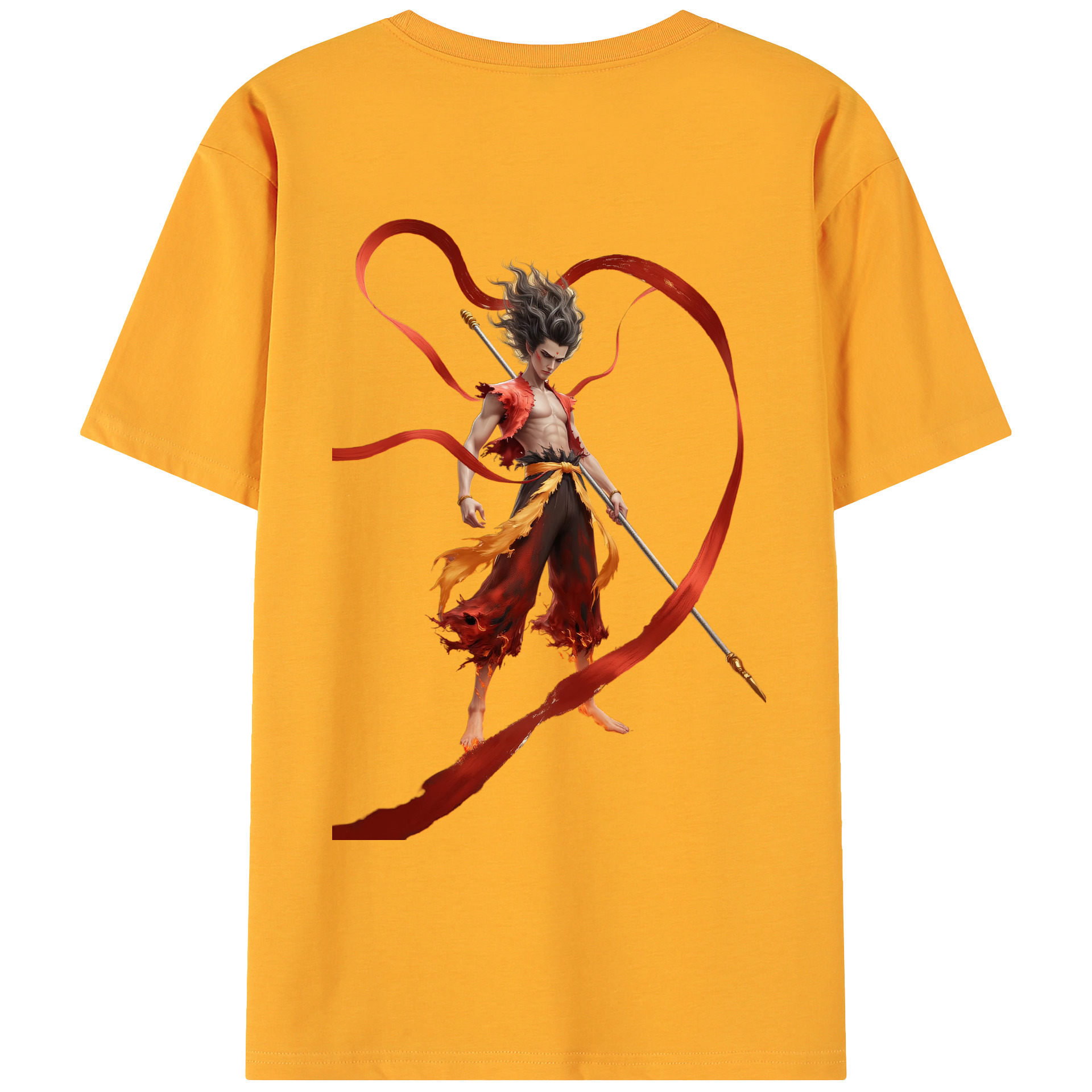 （画像用） Ne Zha 2 ナタ 魔童の大暴れ 綿100％ メンズ半袖Tシャツ（バックプリント） 通気性