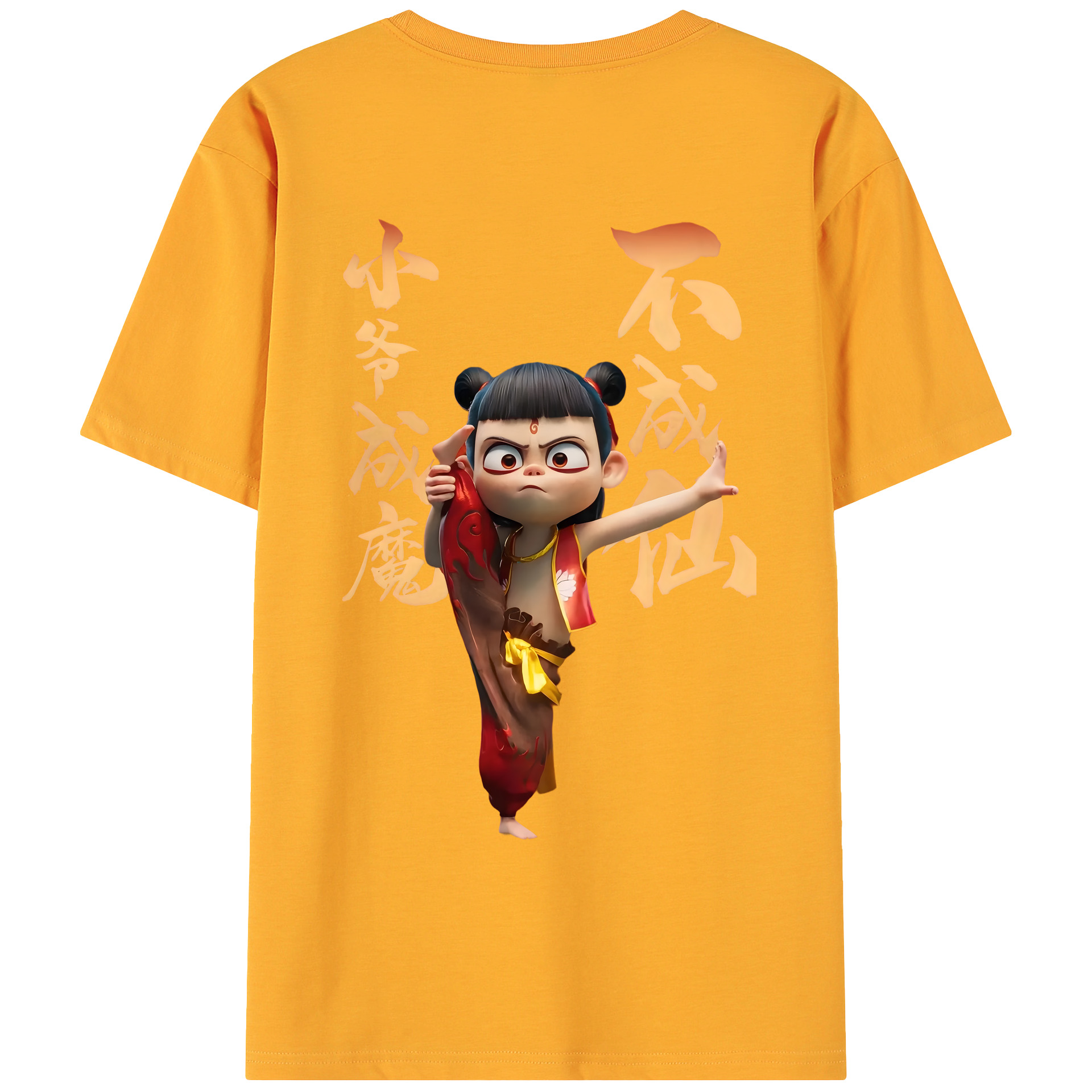 （画像用） Ne Zha 2 ナタ 魔童の大暴れ 綿100％ メンズ半袖Tシャツ（バックプリント） 通気性