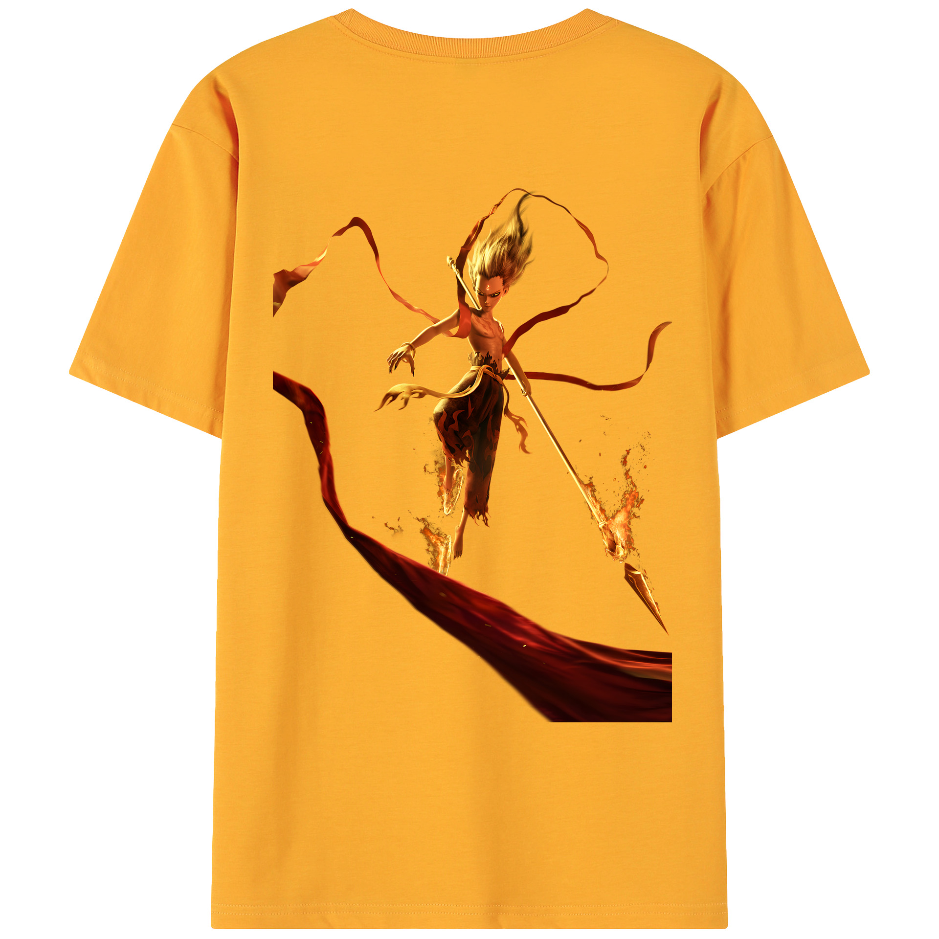 （画像用） Ne Zha 2 ナタ 魔童の大暴れ 綿100％ メンズ半袖Tシャツ（バックプリント） 通気性