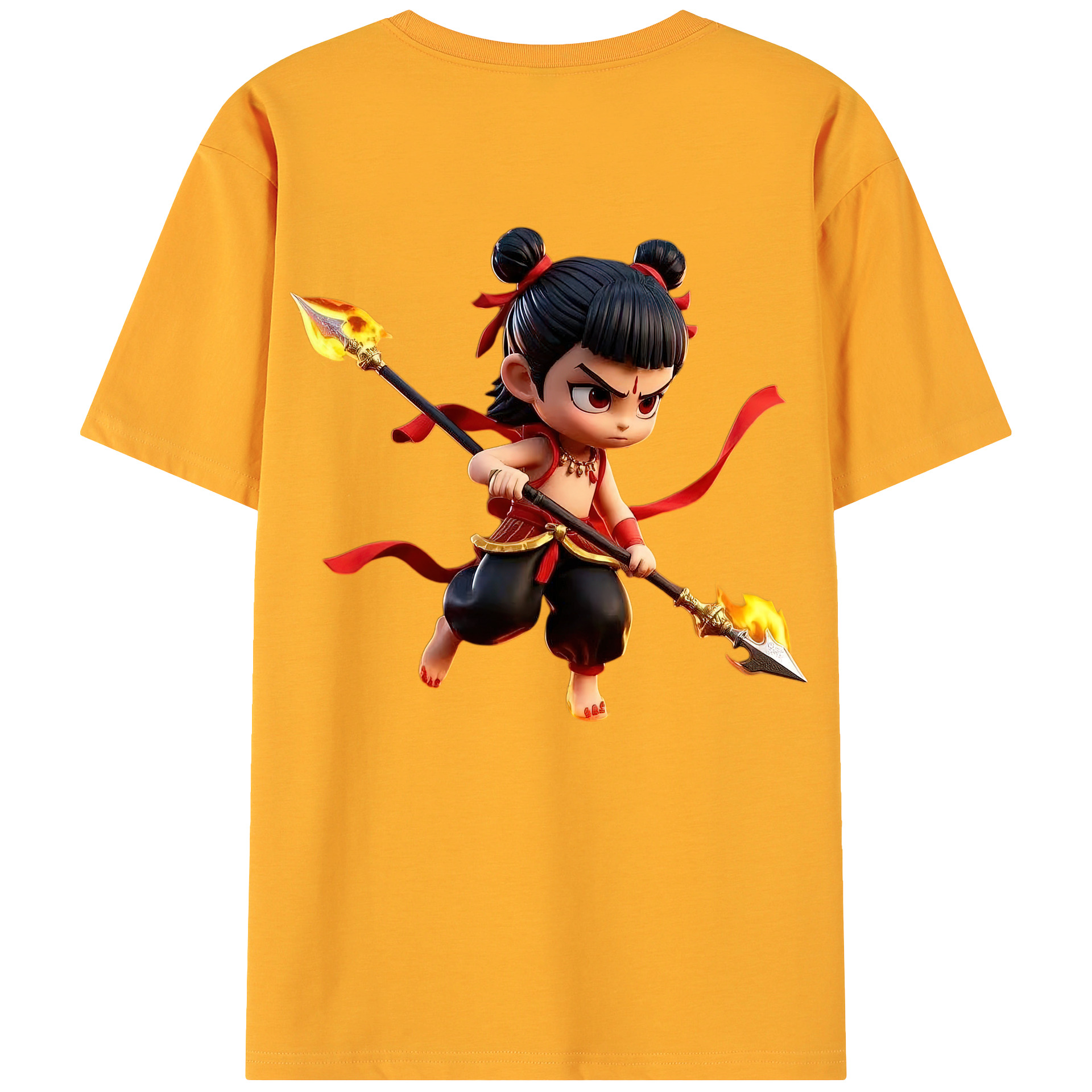 （画像用） Ne Zha 2 ナタ 魔童の大暴れ 綿100％ メンズ半袖Tシャツ（バックプリント） 通気性
