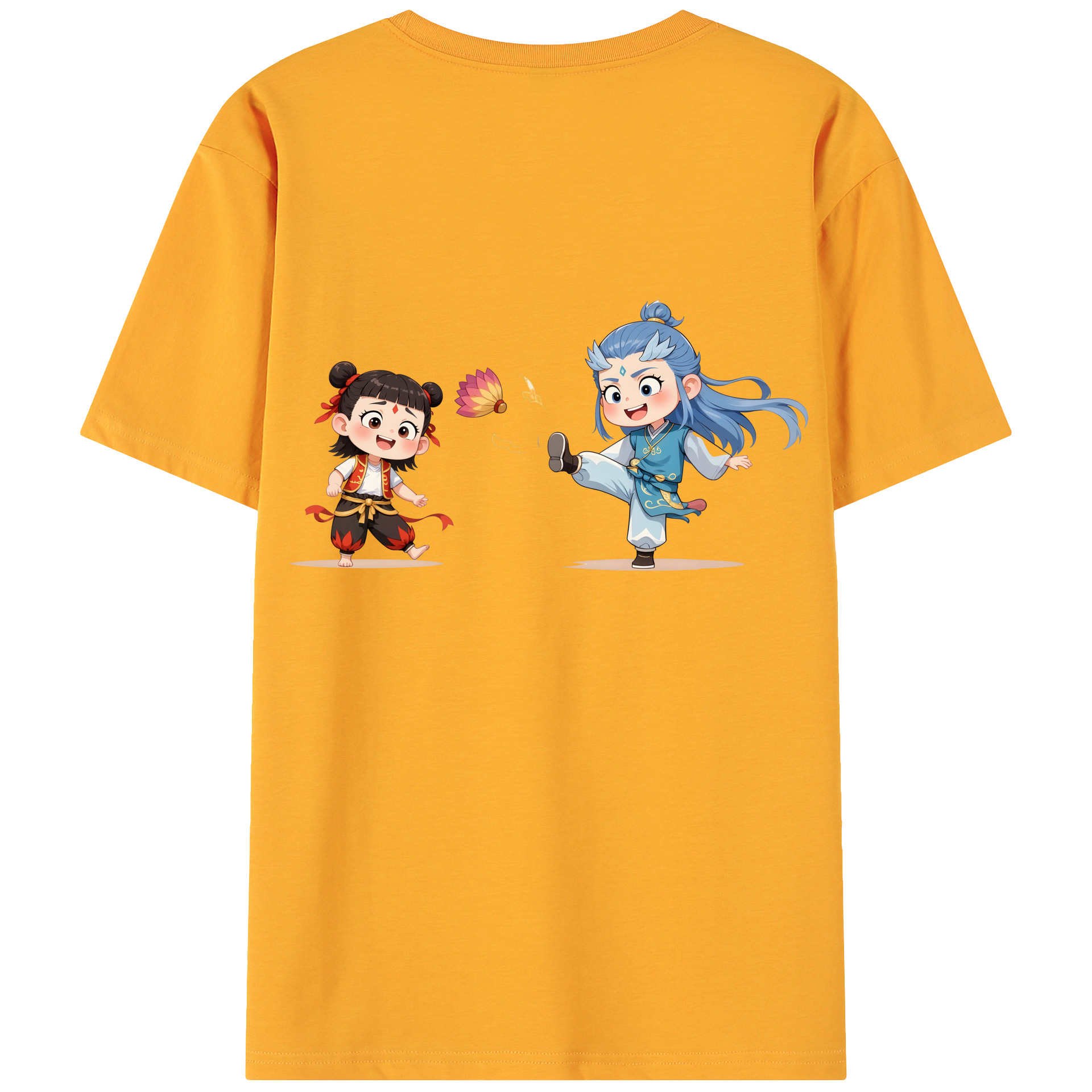 （画像用） Ne Zha 2 ナタ 魔童の大暴れ 綿100％ メンズ半袖Tシャツ（バックプリント） 通気性