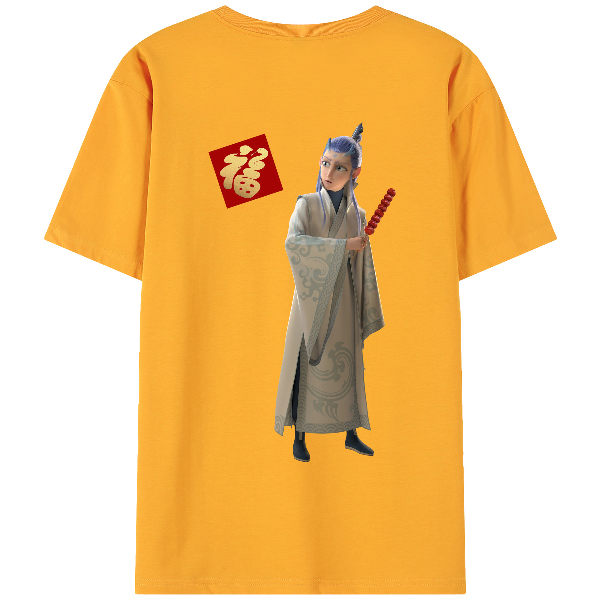 （画像用） Ne Zha 2 ナタ 魔童の大暴れ 綿100％ メンズ半袖Tシャツ（バックプリント） 通気性