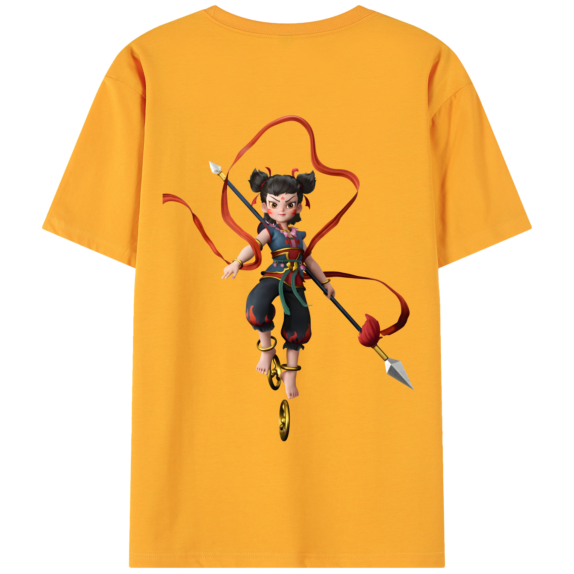 （画像用） Ne Zha 2 ナタ 魔童の大暴れ 綿100％ メンズ半袖Tシャツ（バックプリント） 通気性